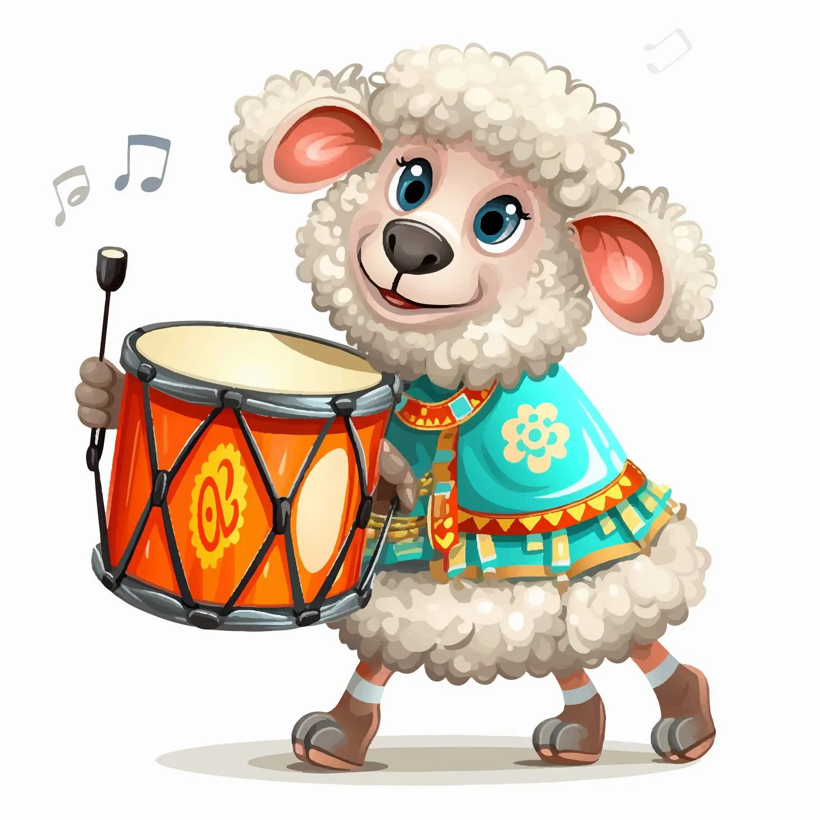 Cartoon Sheep Playing Drum - Fun Clip Art — free download from Dotvec