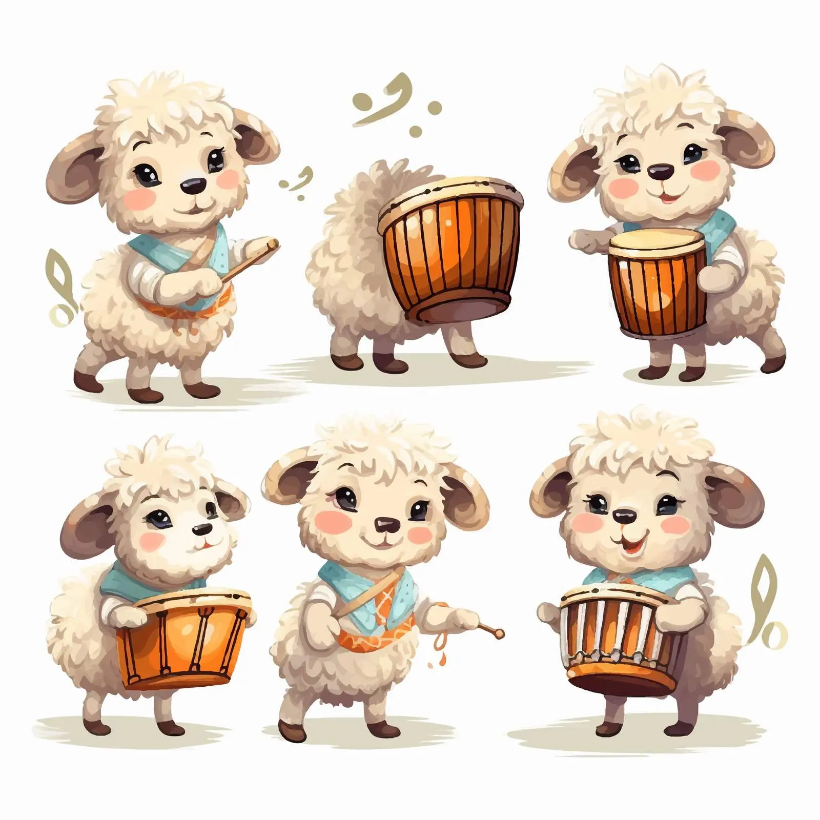Funny Cartoon Sheep Playing Drum Clip Art – free comical image from Dotvec
