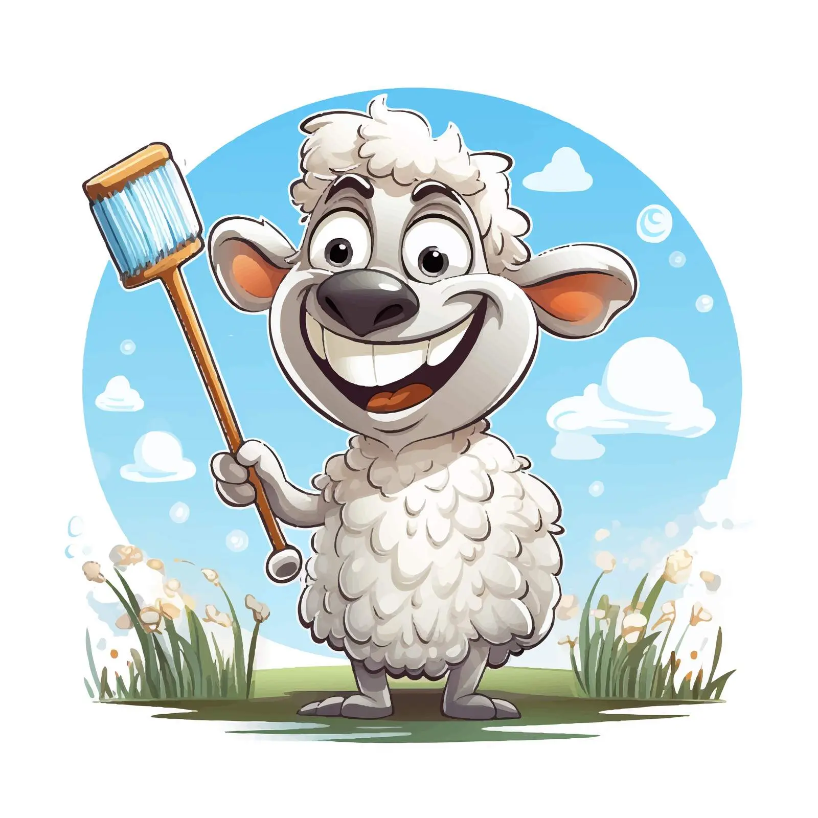 Funny Cartoon Sheep with Toothbrush and Toothpaste — free download from Dotvec