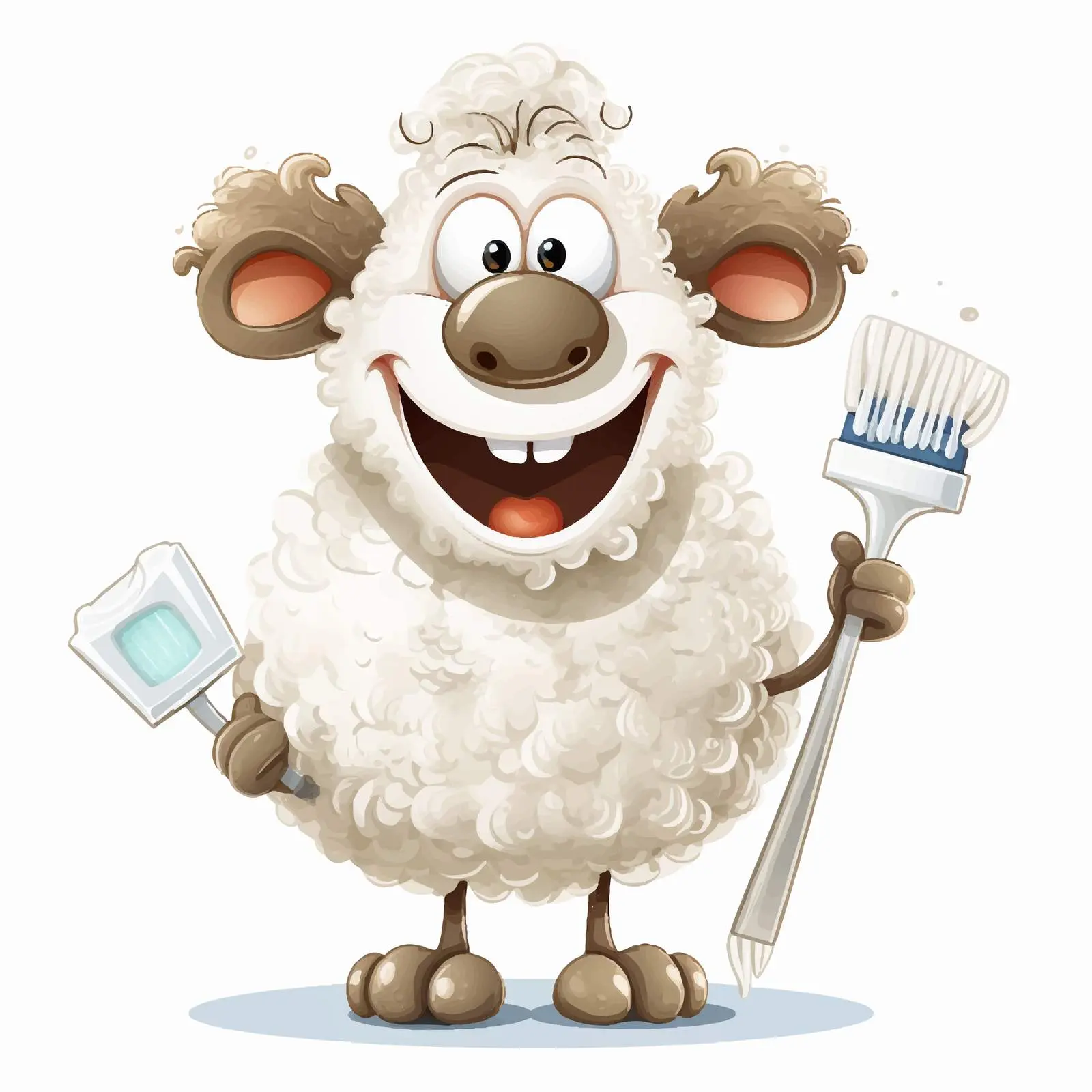 Cartoon Sheep Brushing Teeth with Humor — free download from Dotvec
