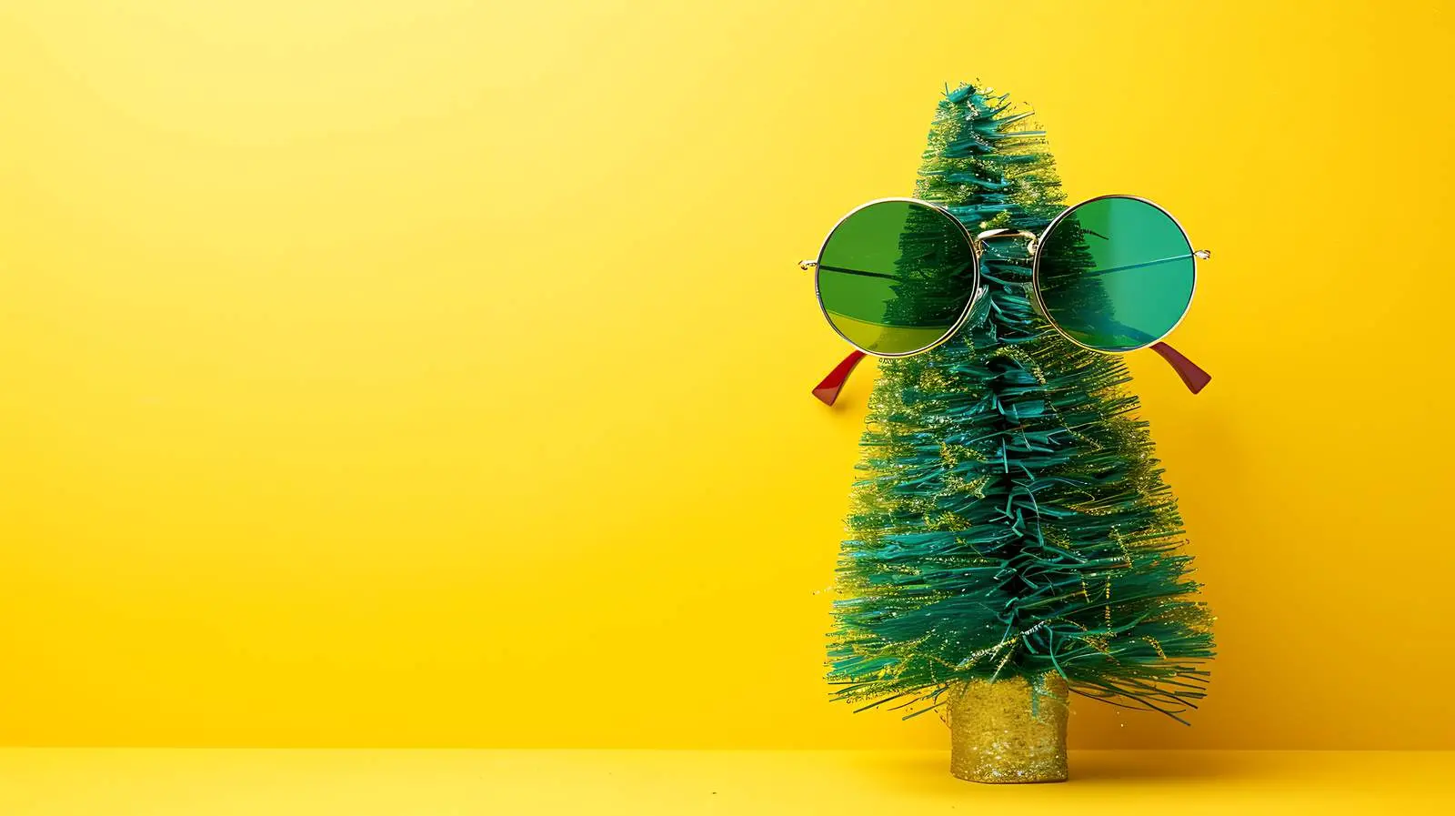 Funny Christmas Tree Glasses on Yellow Background — free download from Dotvec
