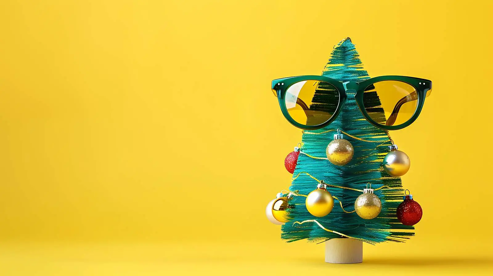Funny Christmas Tree Glasses on Yellow Background – free fun for kids image from Dotvec
