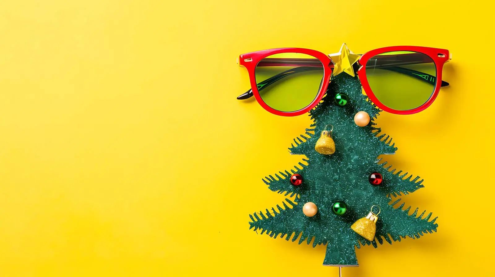 Funny Christmas Tree Glasses on Yellow Background – free wearable art image from Dotvec