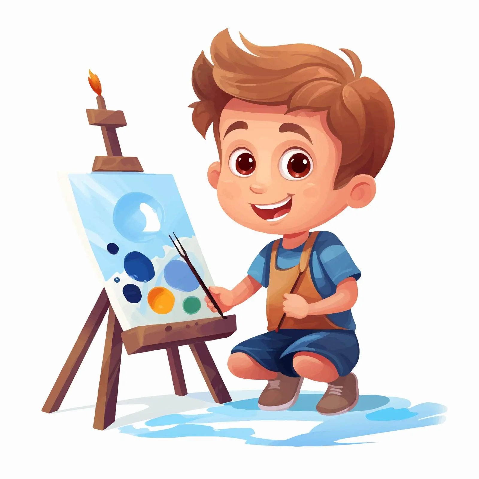 Cute Boy Drawing with Brush and Paint — free download from Dotvec