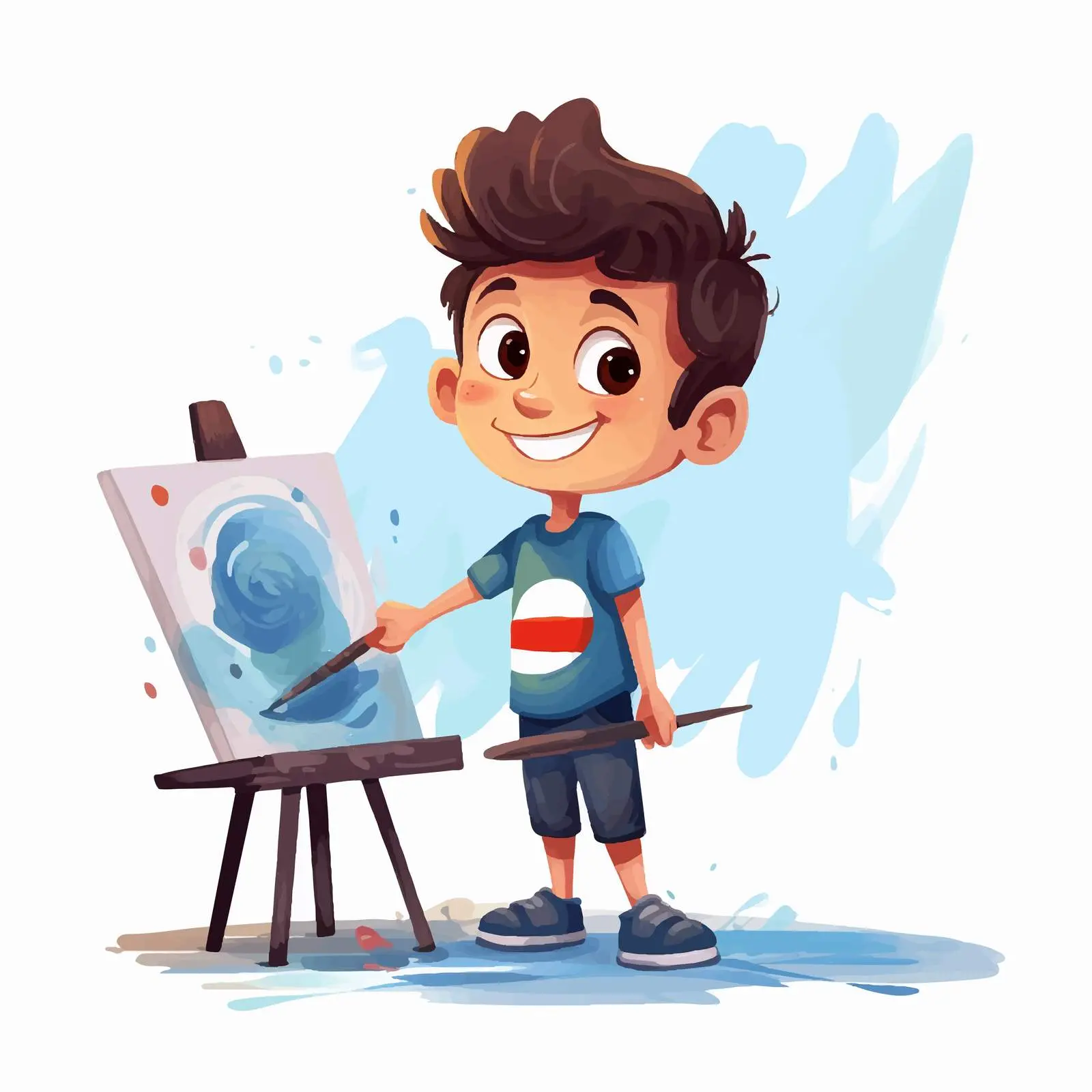 Cute Boy Drawing with Brush and Paint — free download from Dotvec