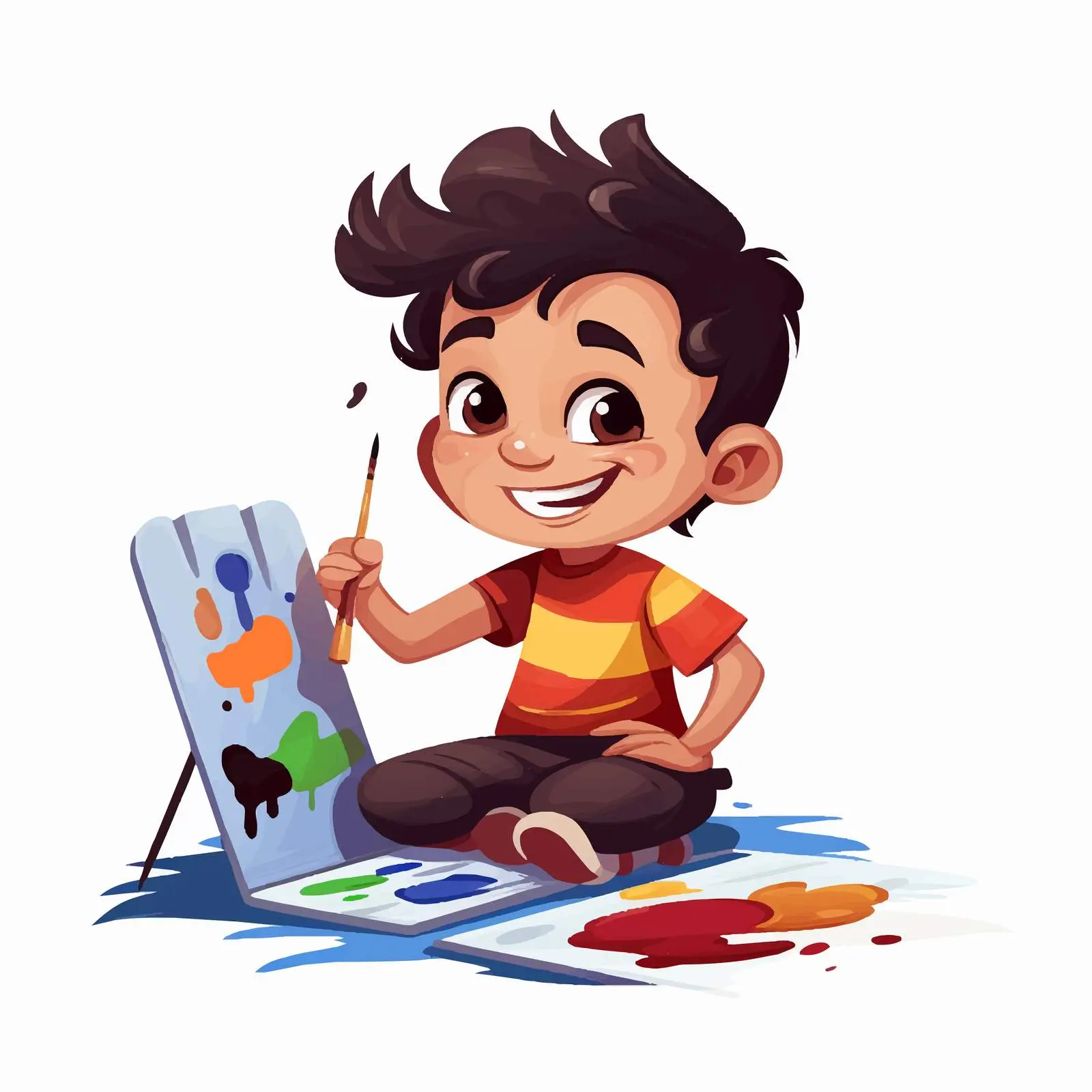 Cute Boy Drawing with Brush and Paint — free download from Dotvec