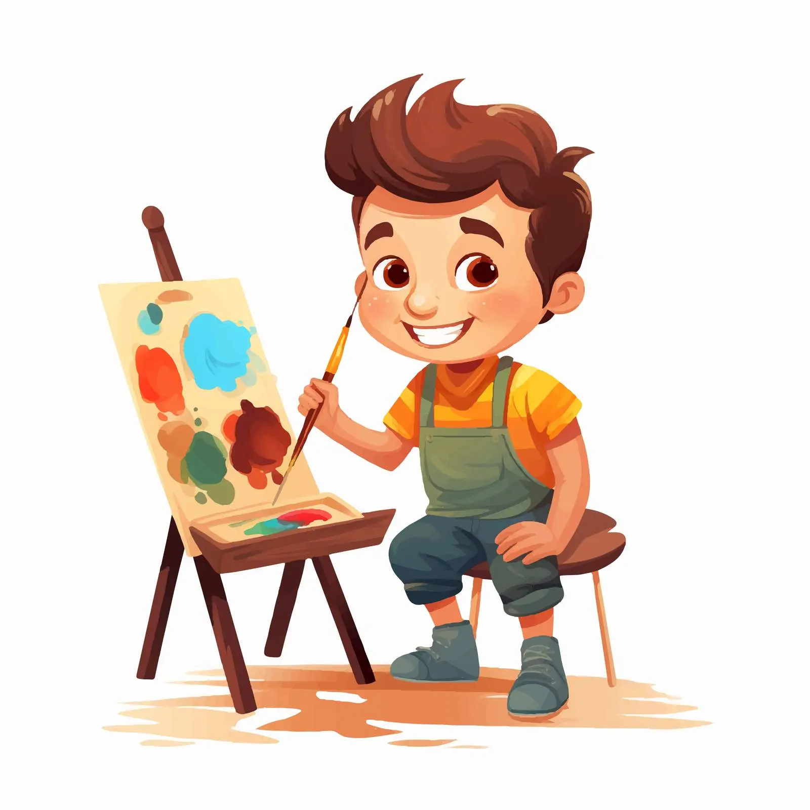 Cute Boy Drawing with Brush and Paint — free download from Dotvec