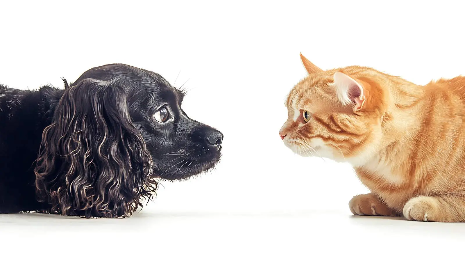 Playful Russian Spaniel with Curious Scottish Cat — free download from Dotvec