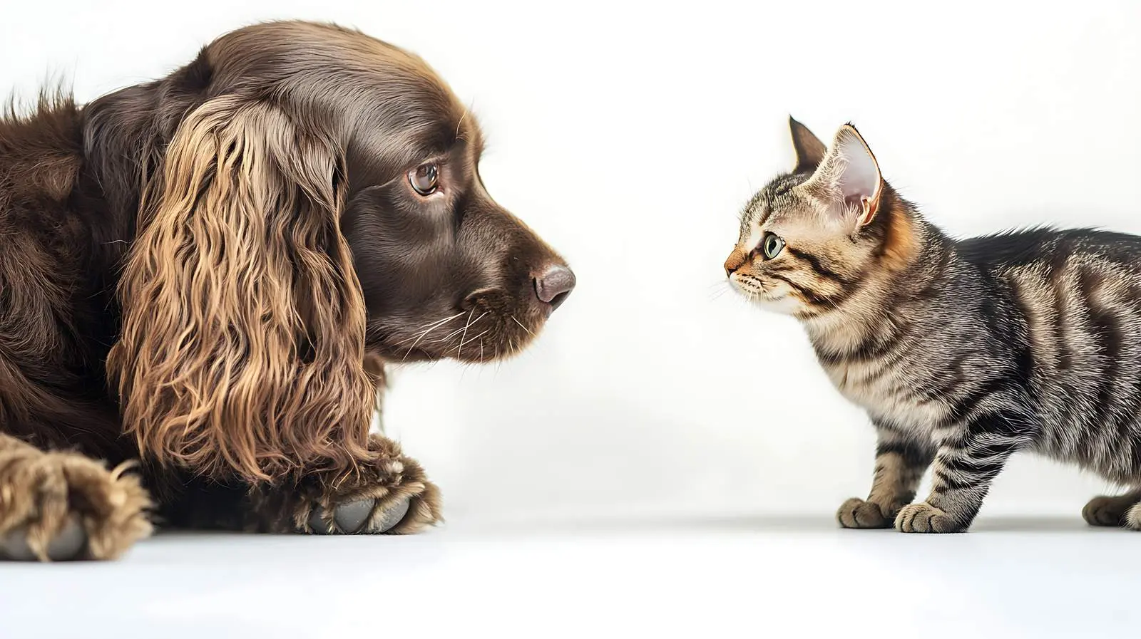 Playful Russian Spaniel and Curious Scottish Cat — free download from Dotvec