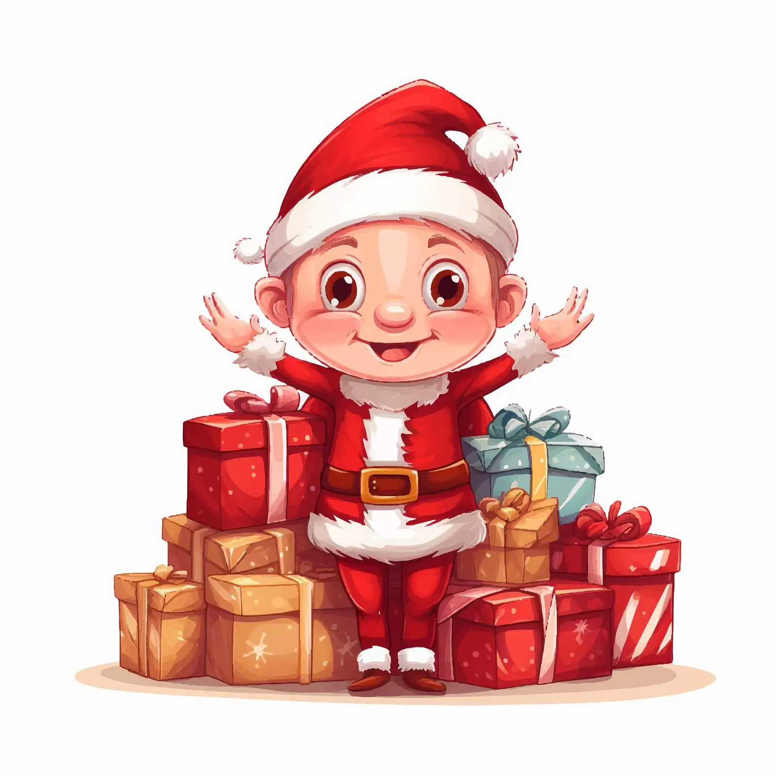 Funny Dwarf Elf with Christmas Gift Boxes Vector — free download from Dotvec