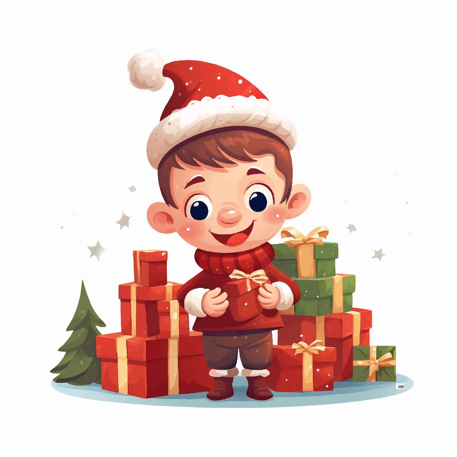 Funny Dwarf Elf with Christmas Gift Boxes Vector — free download from Dotvec