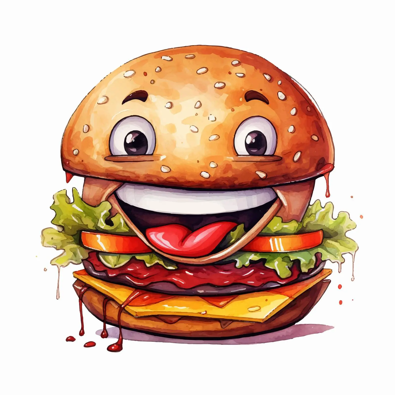 Whimsical Hamburger Illustration with Funny Face — free download from Dotvec