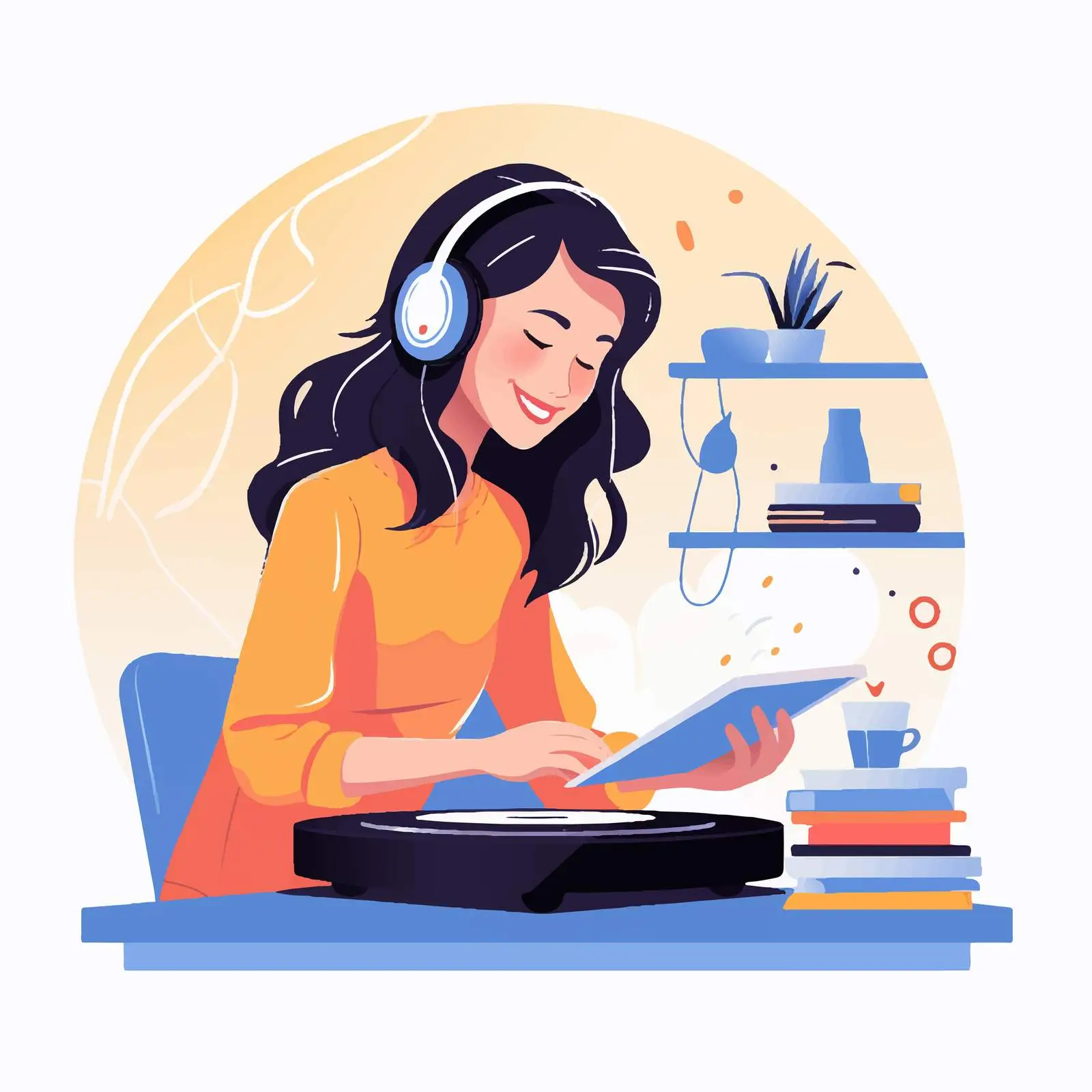 Girl Enjoying Vinyl Records with Headphones — free download from Dotvec
