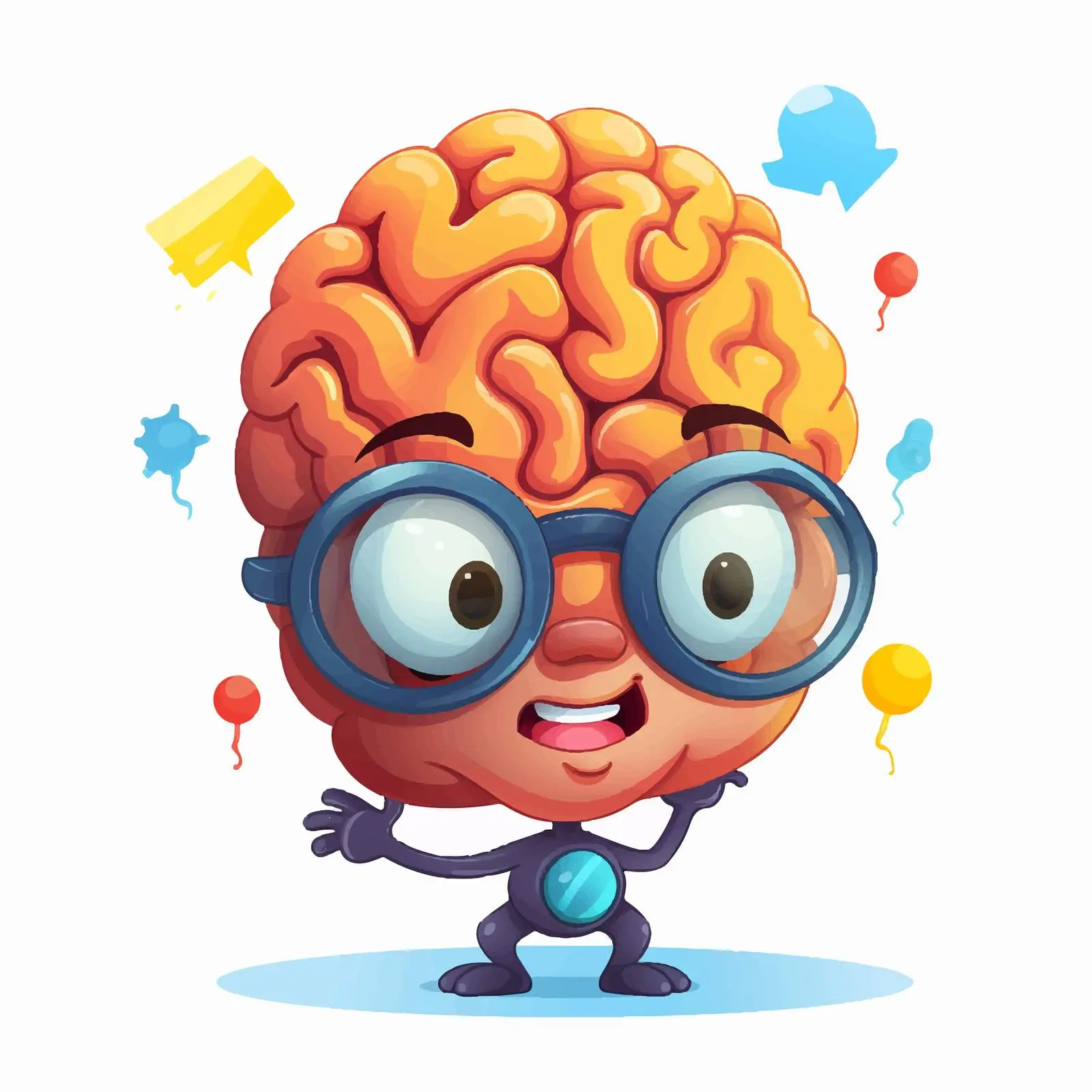 Humorous Brain Illustration with Glasses and Questions — free download from Dotvec