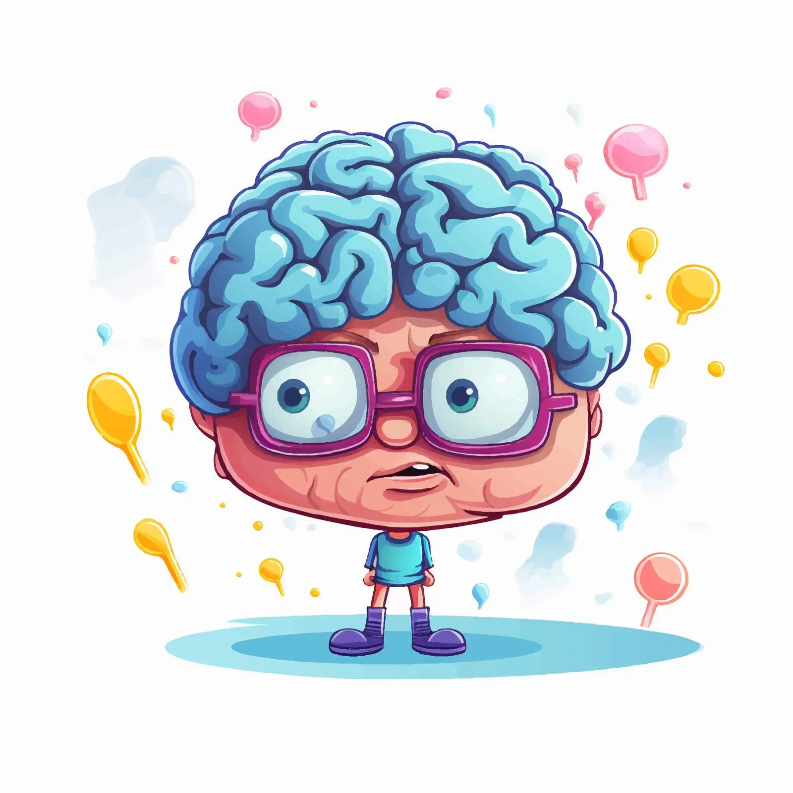 Humorous Brain Illustration with Glasses and Questions – free vector humor image from Dotvec