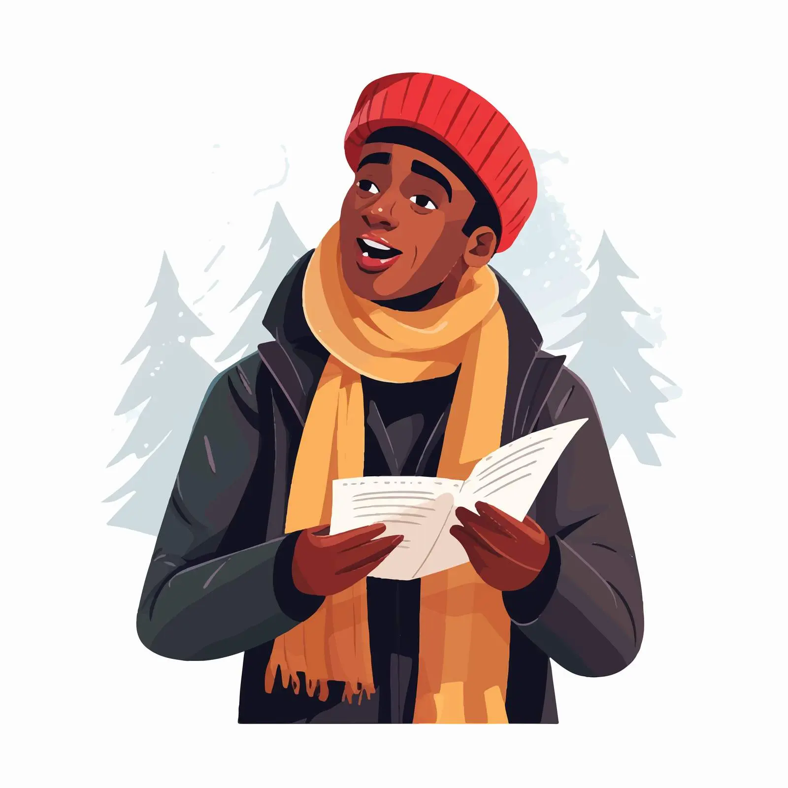 Dark Skin Guy Singing Christmas Hymn Vector Art — free download from Dotvec