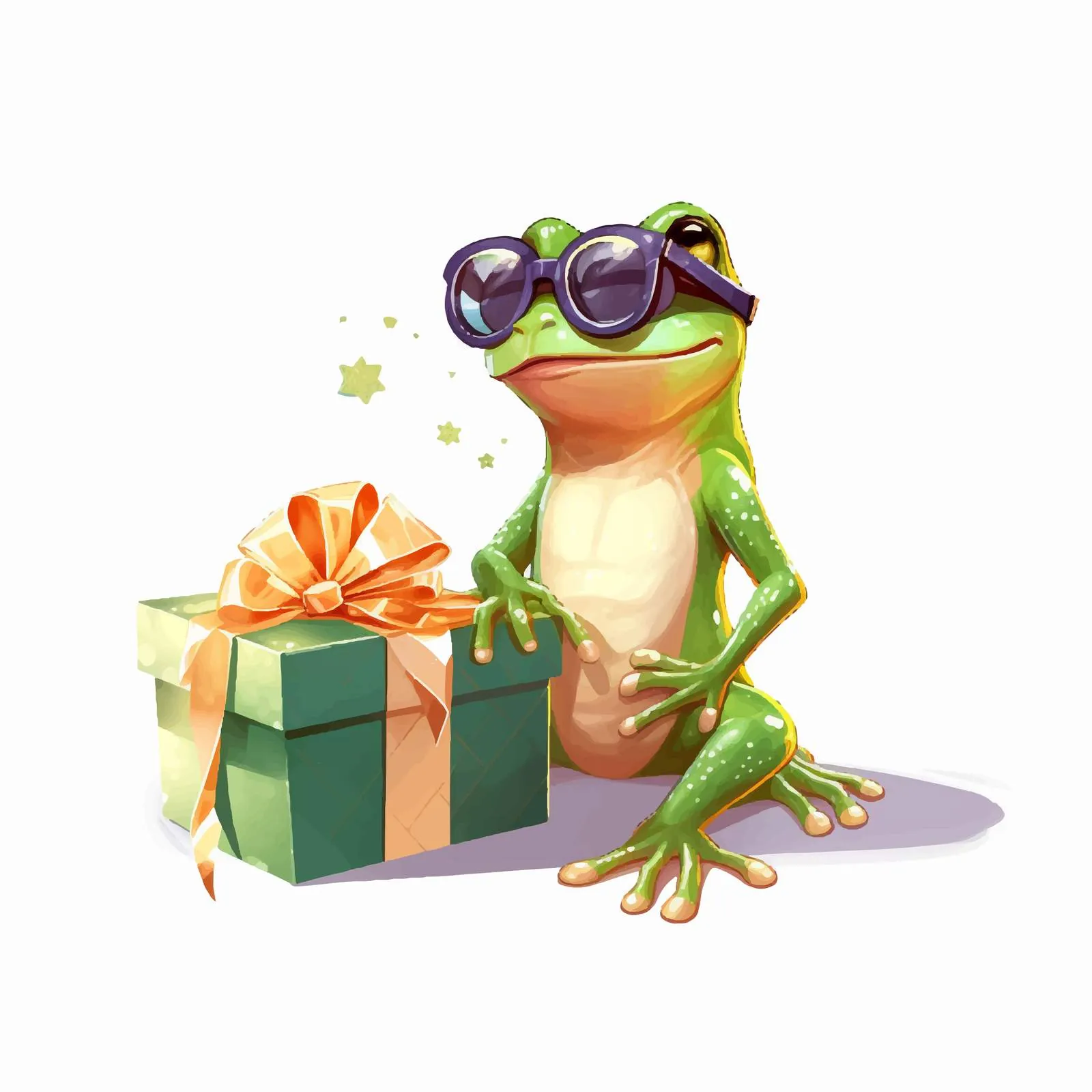 Cool Frog in Sunglasses with Birthday Gift – free vector humor image from Dotvec