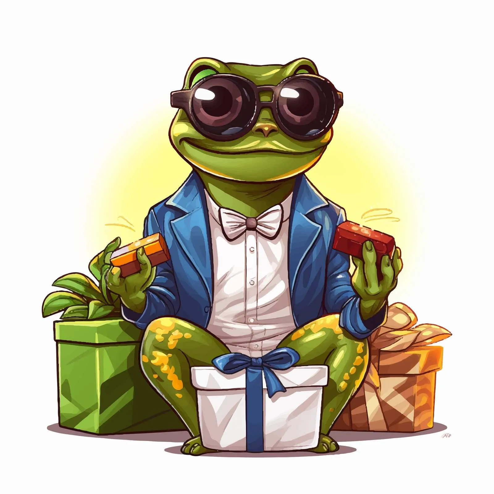 Funny Frog in Sunglasses with Birthday Gift — free download from Dotvec