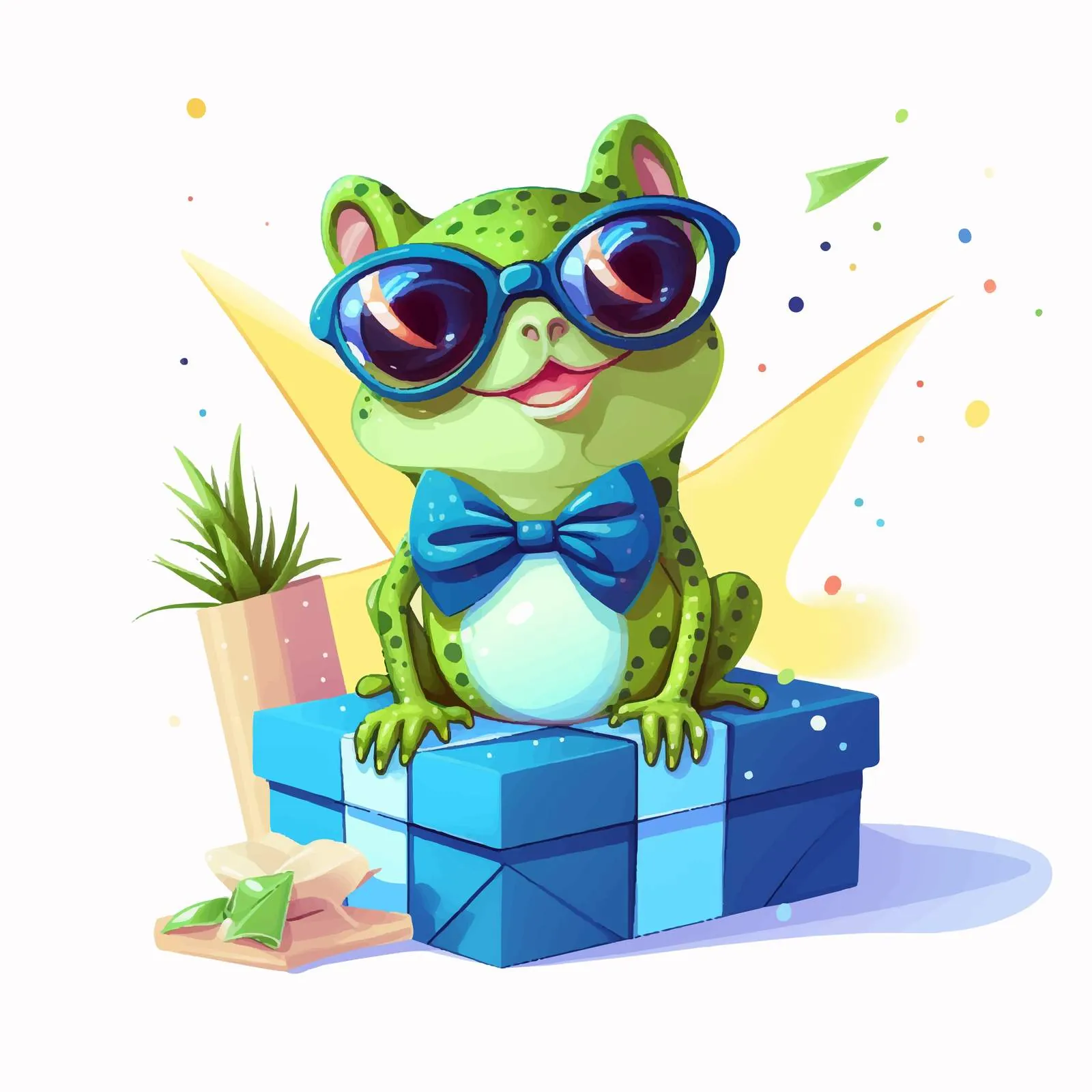 Modern Frog in Sunglasses with Birthday Gift — free download from Dotvec