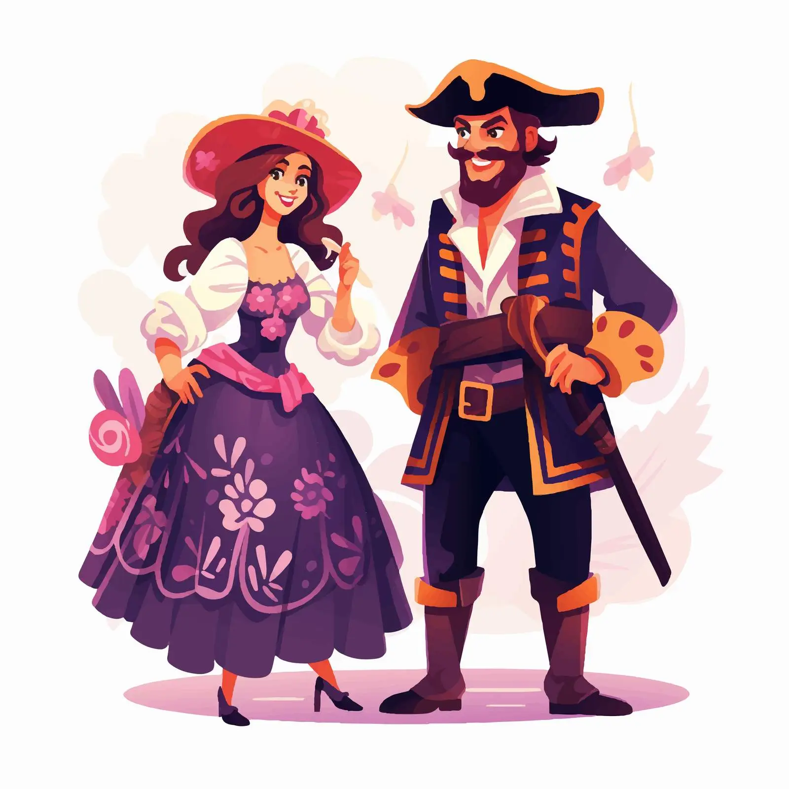 Funny Pirate Couple at Costume Party Illustration — free download from Dotvec