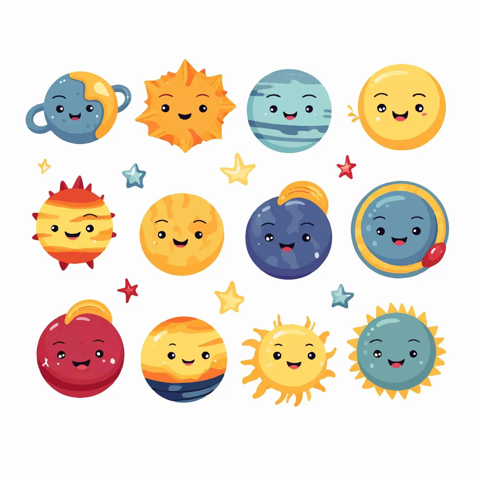 Smiling Faces of Solar System Planets and Sun — free download from Dotvec