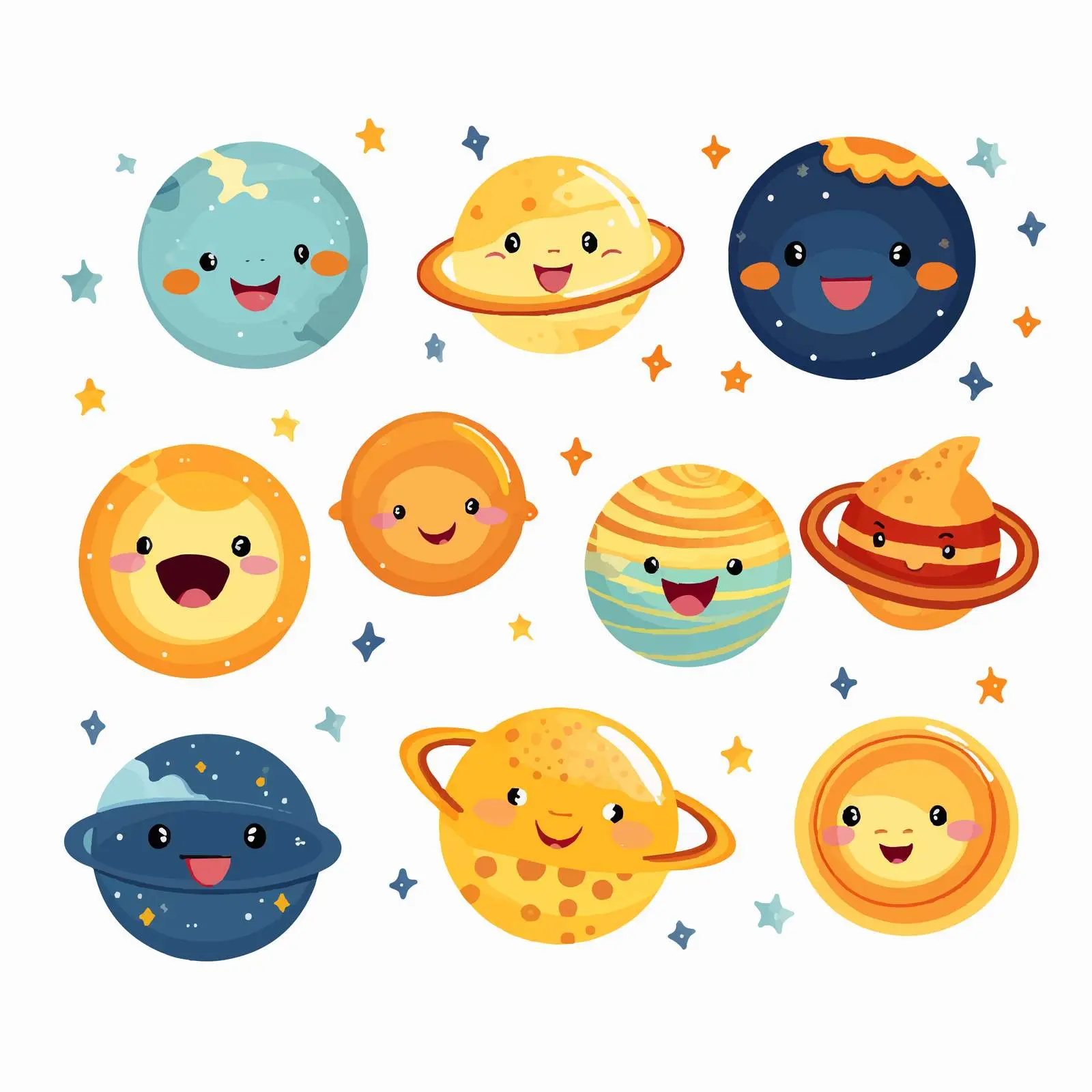 Funny Solar System Planets with Smiling Faces — free download from Dotvec