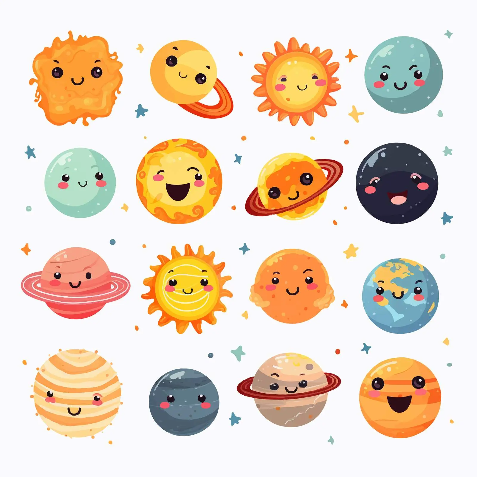 Whimsical Smiling Planets of the Solar System – free vector humor image from Dotvec