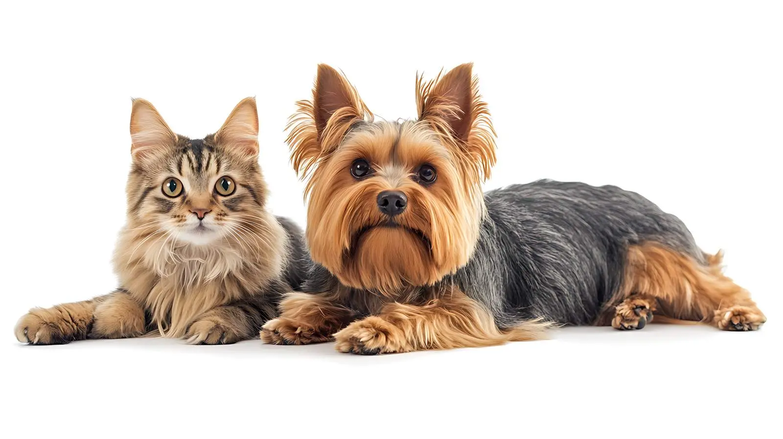 Funny Yorkshire Terrier and Scottish Cat Portrait — free download from Dotvec