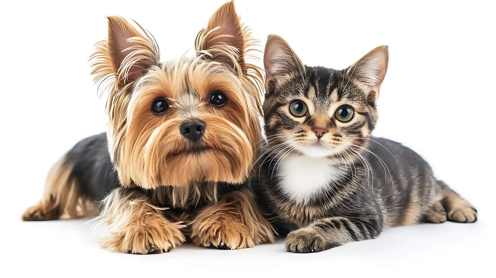 Humorous Portrait of Yorkshire Terrier and Cat — free download from Dotvec