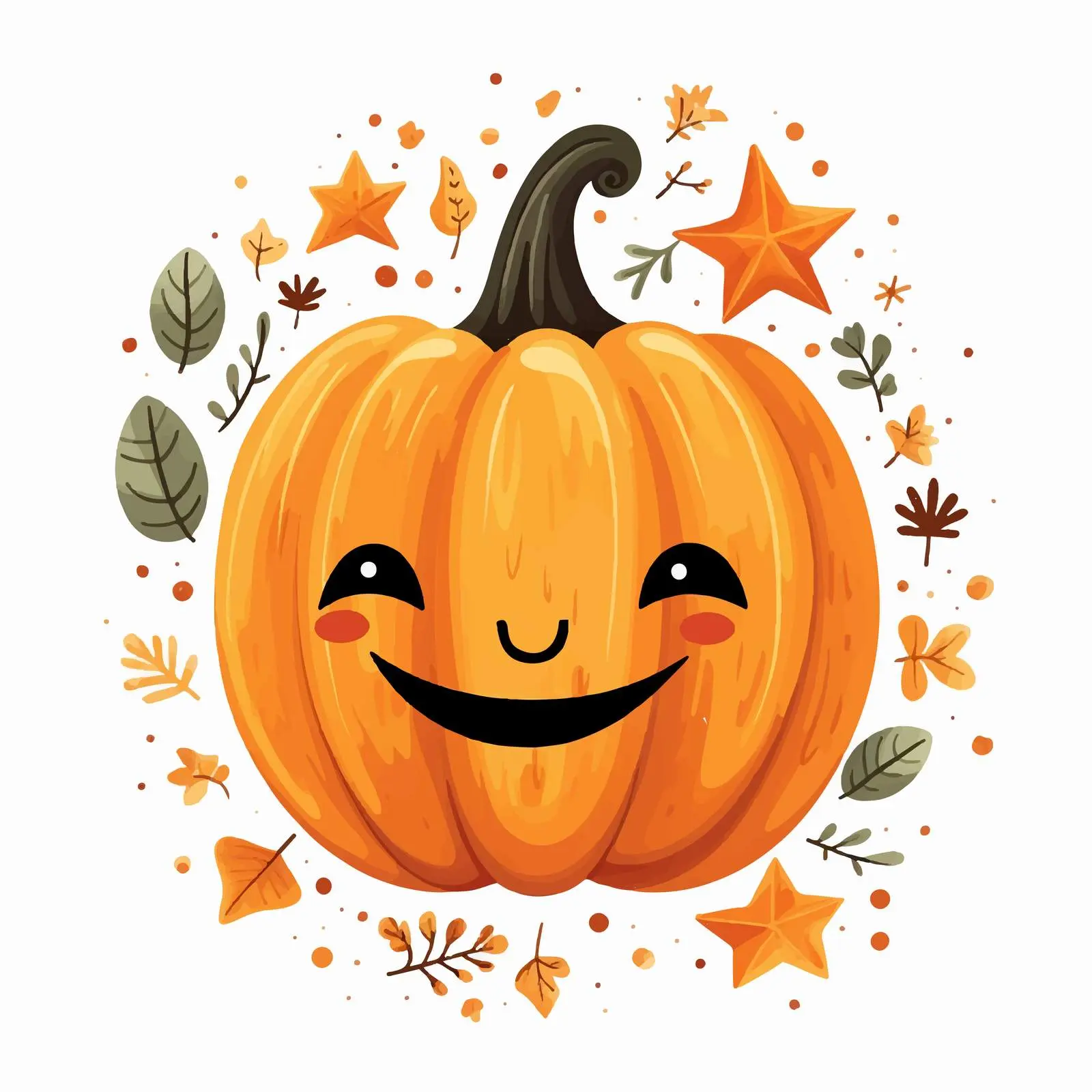 Boho Halloween Pumpkin with Leaves and Stars — free download from Dotvec