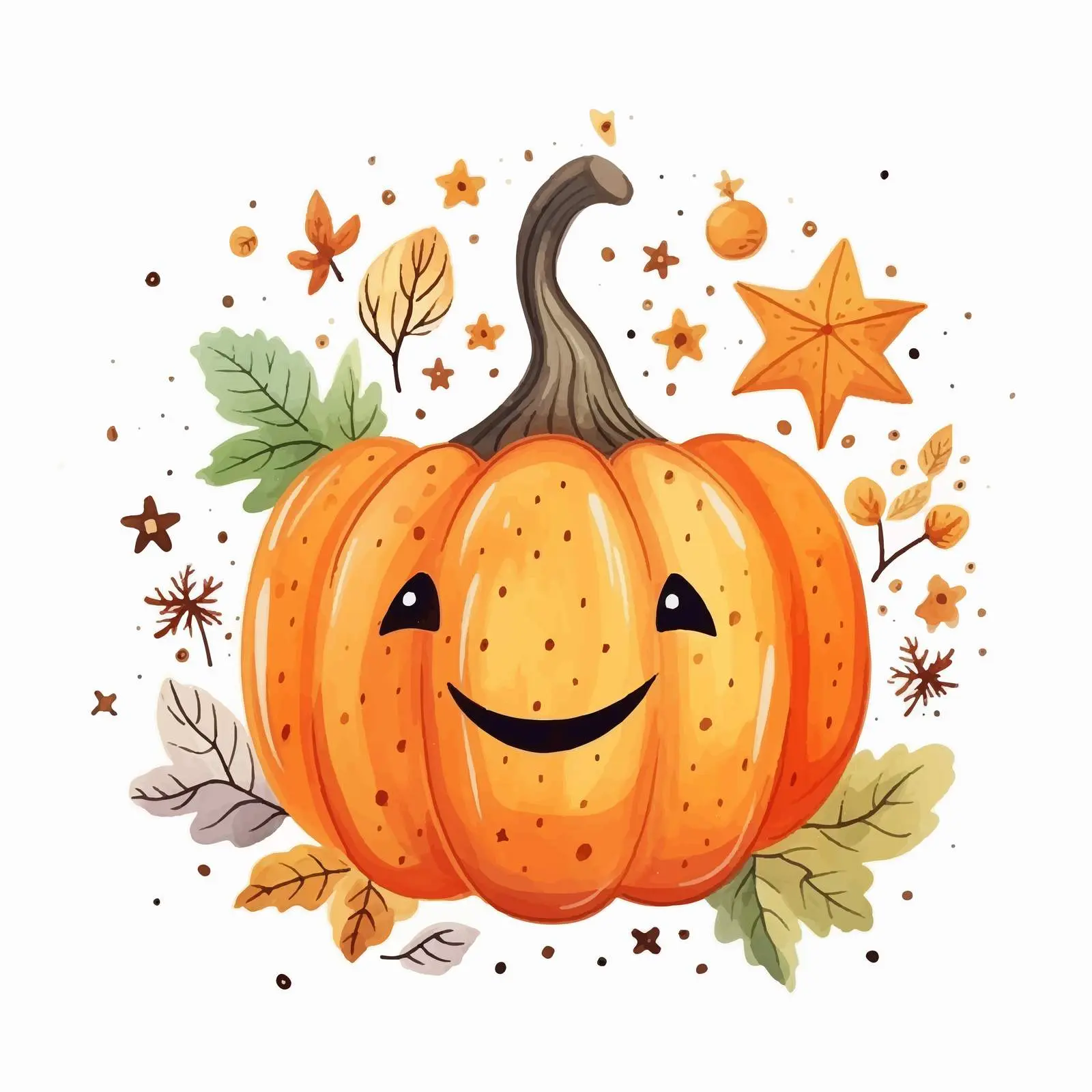 Boho Halloween Pumpkin with Leaves and Stars — free download from Dotvec