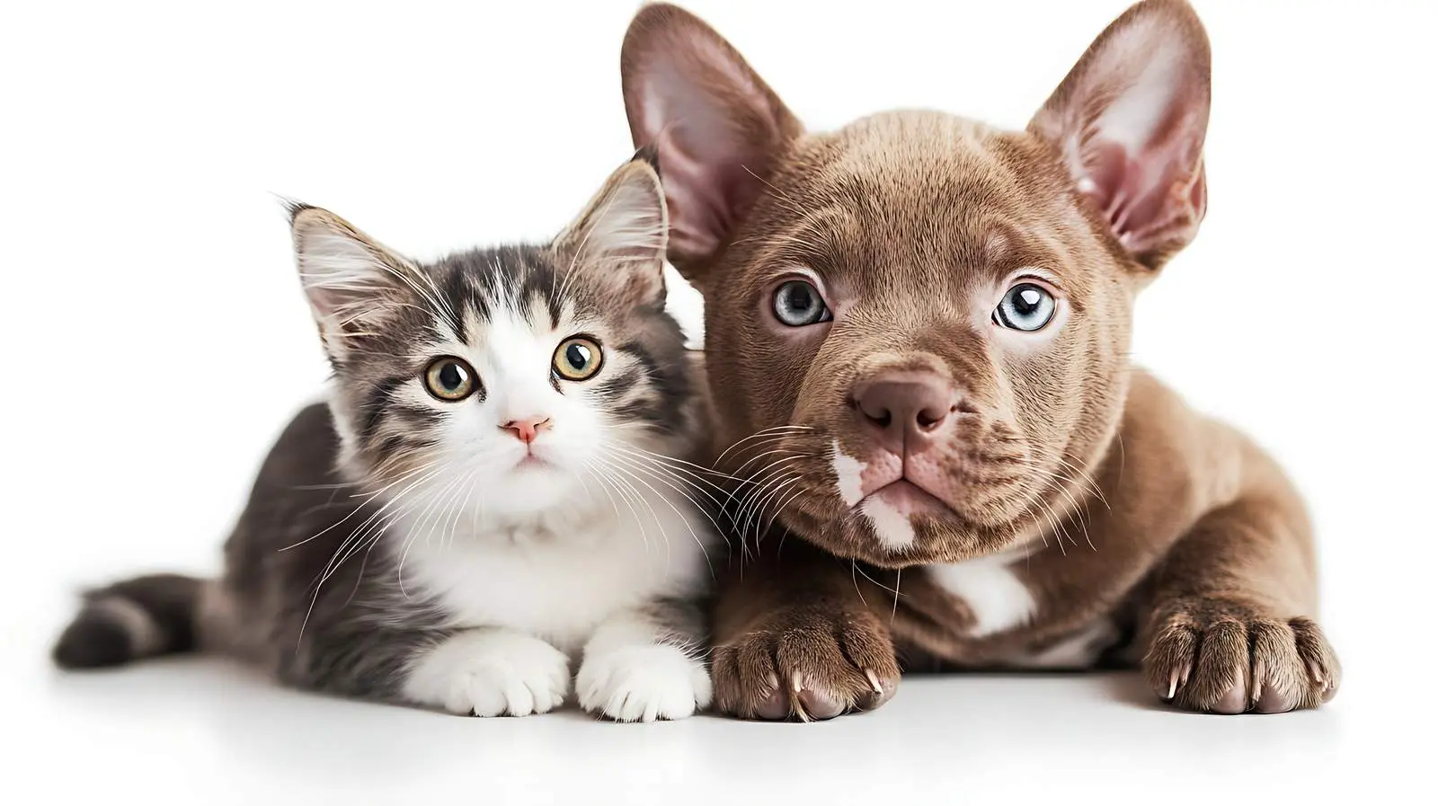 Playful Pitbull Puppy and Scottish Straight Cat — free download from Dotvec