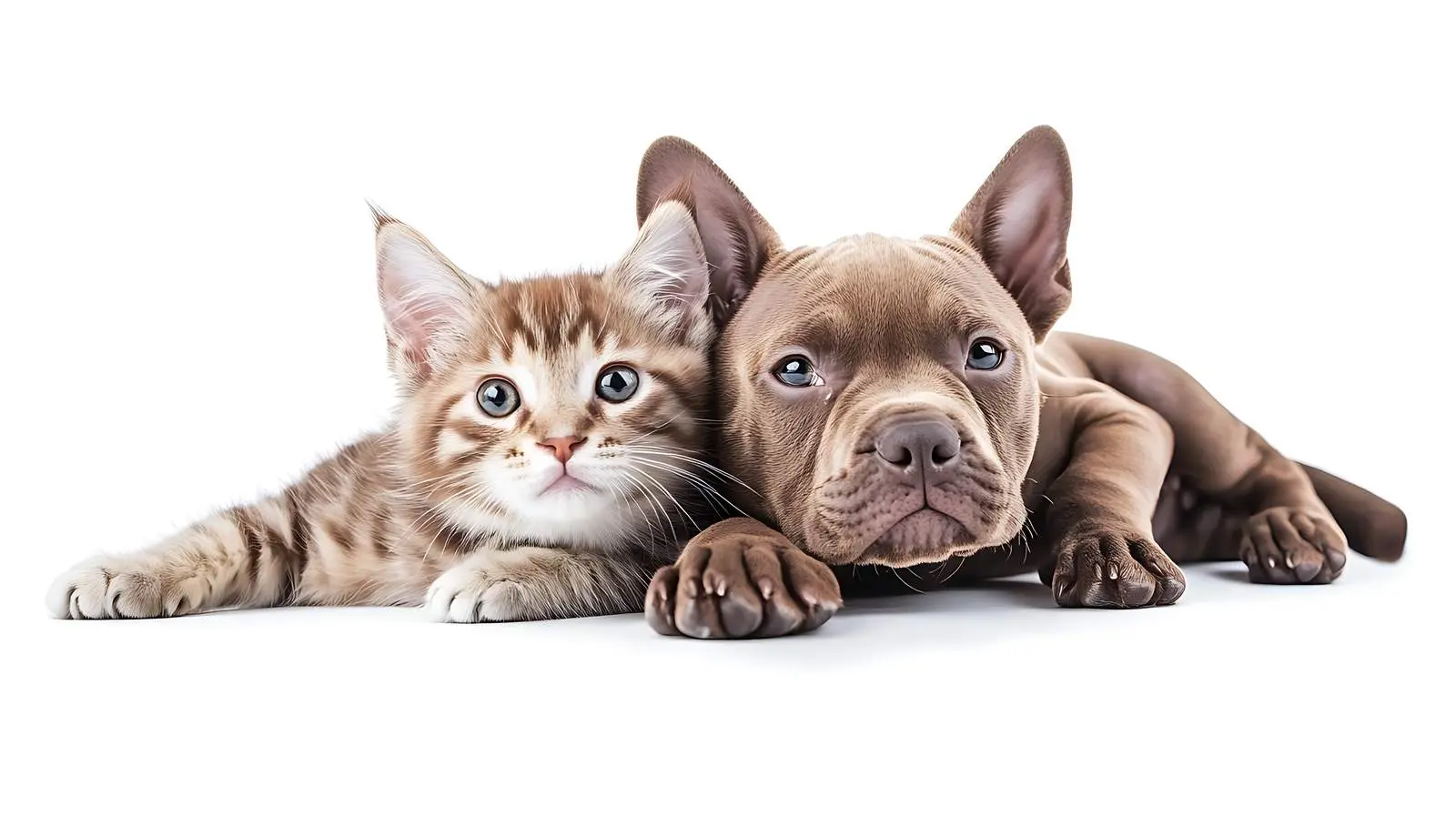Funny Pitbull Puppy with Scottish Straight Cat — free download from Dotvec