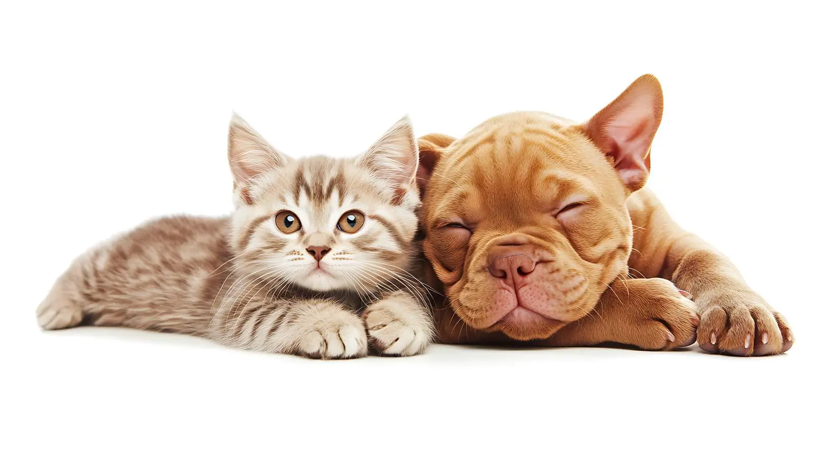 Playful Pitbull and Cat on White Background – free pitbull puppy image from Dotvec