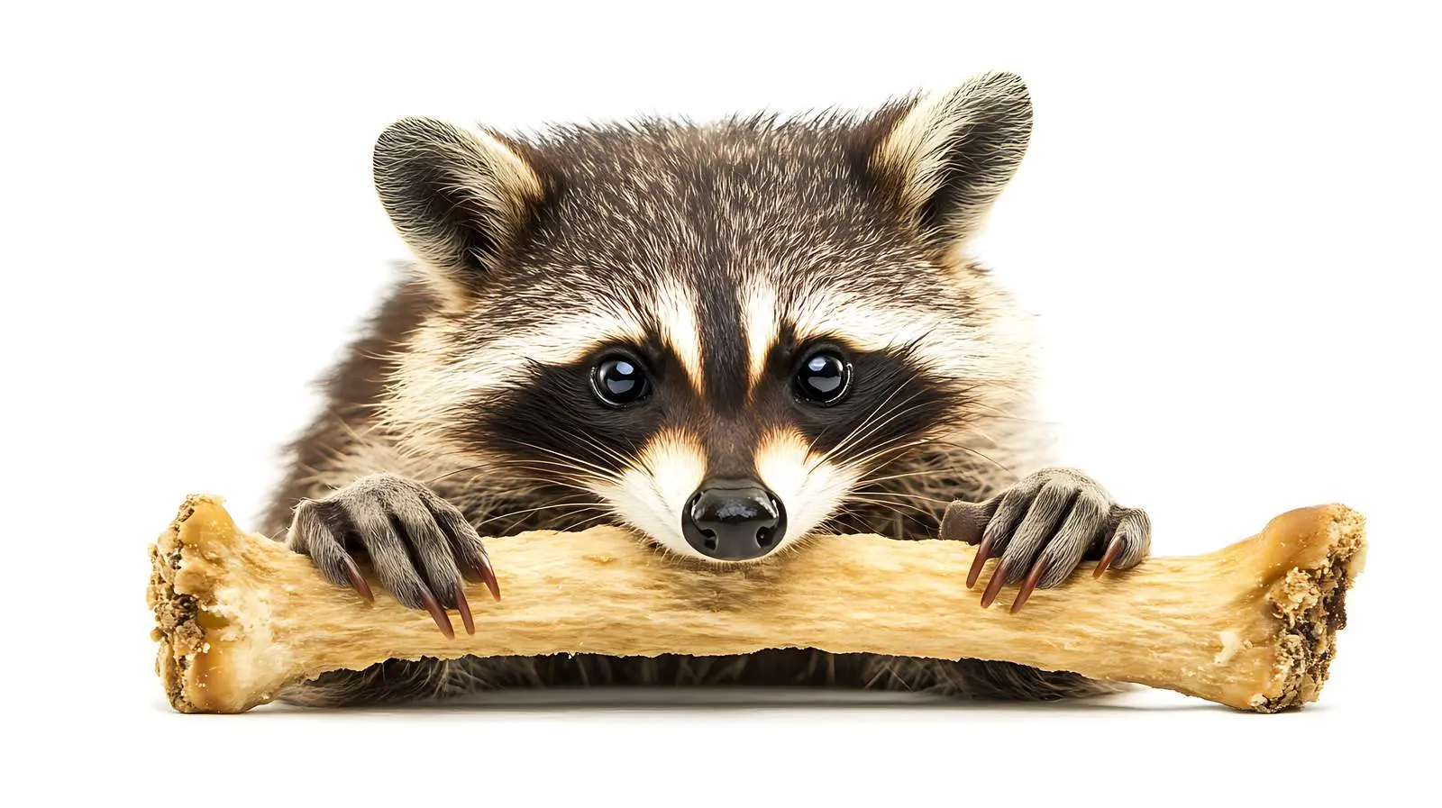Raccoon Chewing Rawhide Bone Isolated on White — free download from Dotvec