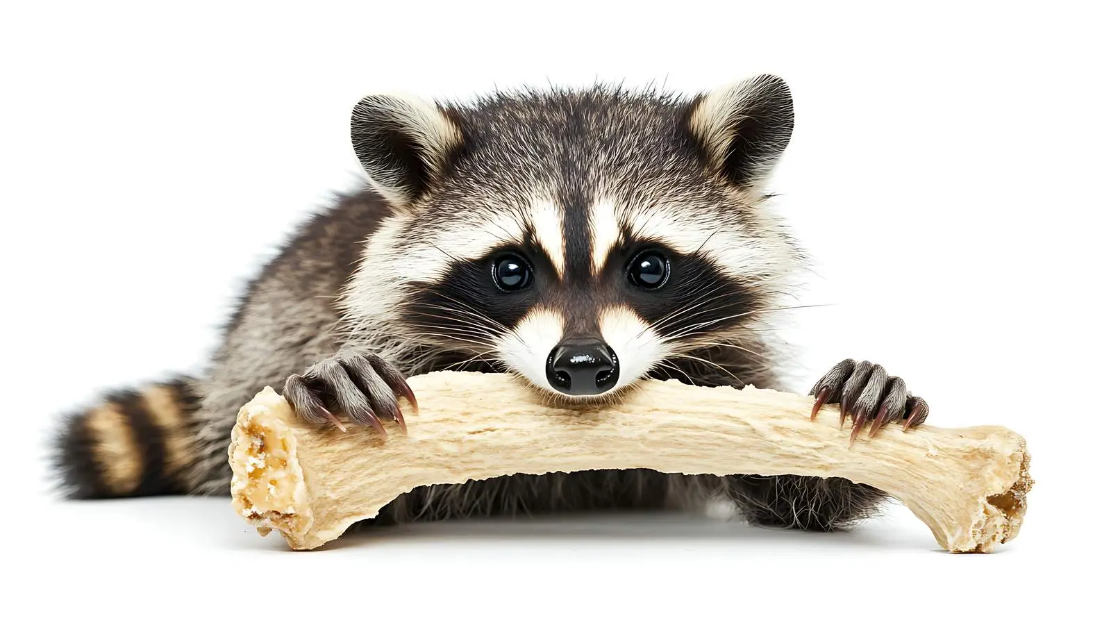 Raccoon Chewing Rawhide Bone Isolated on White Background — free download from Dotvec