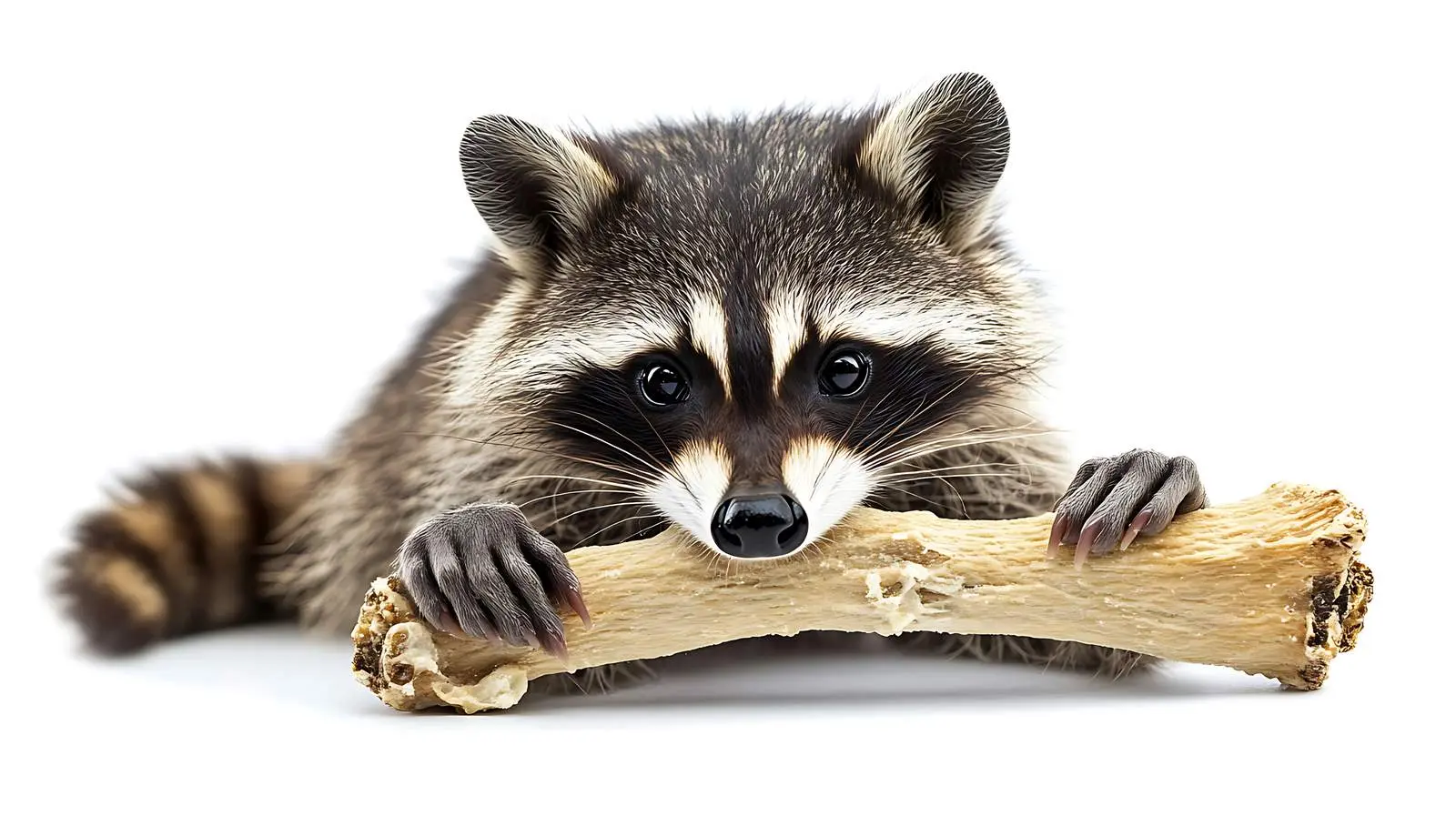 Raccoon Chewing Rawhide Bone Isolated on White — free download from Dotvec