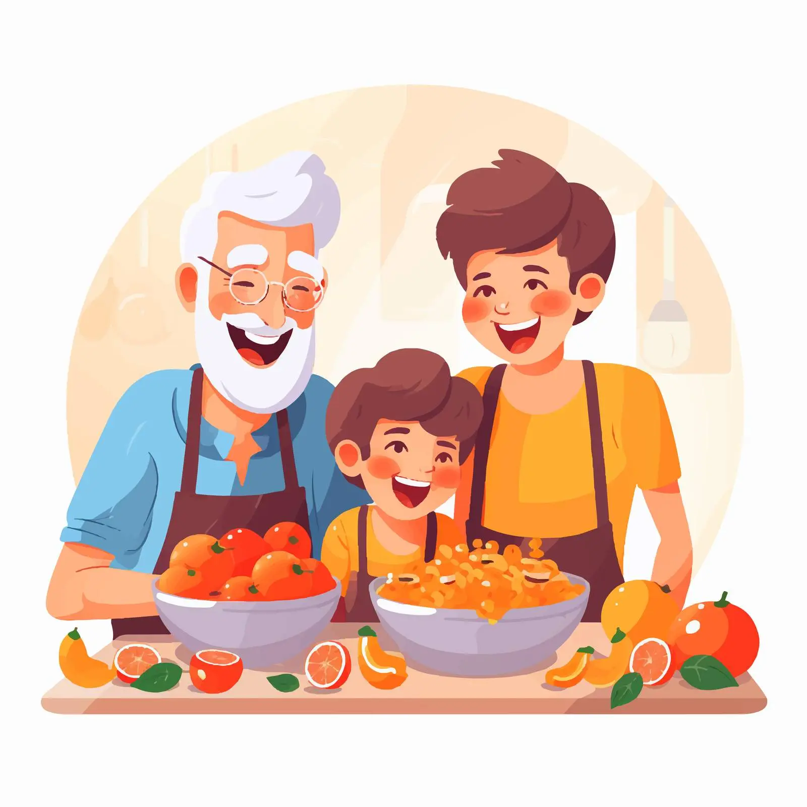 Funny Relatives Enjoying Fruit Cooking Together — free download from Dotvec