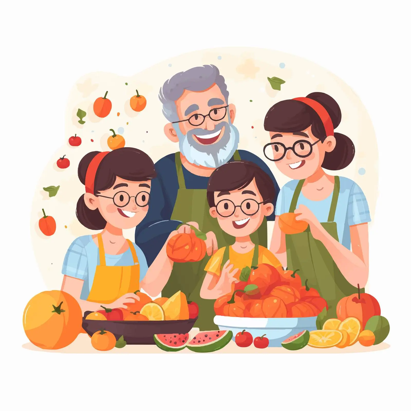 Funny Relatives Cooking and Eating Fruit Together — free download from Dotvec