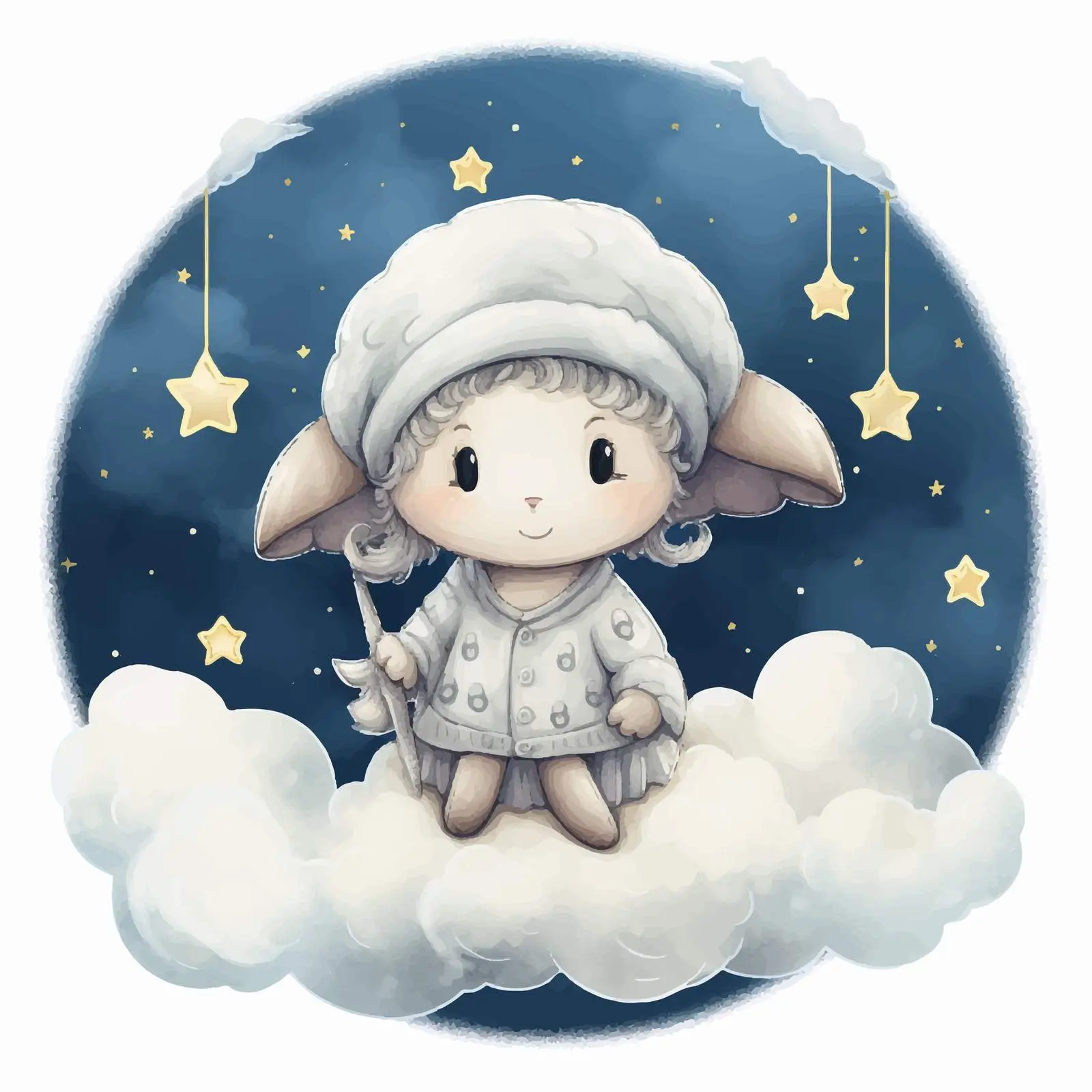 Whimsical Sheep in Hat on Cloud Illustration — free download from Dotvec