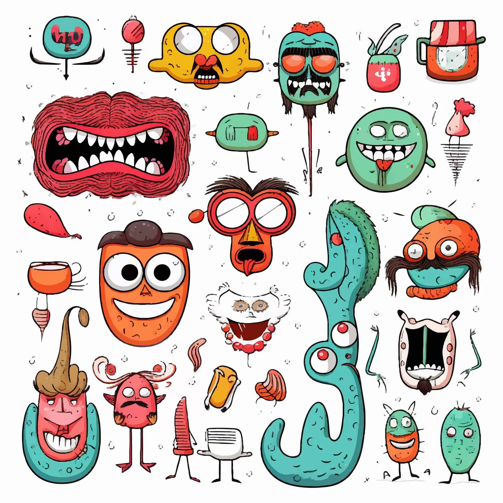 Funny Weird Characters Doodle Collection Vector — free download from Dotvec