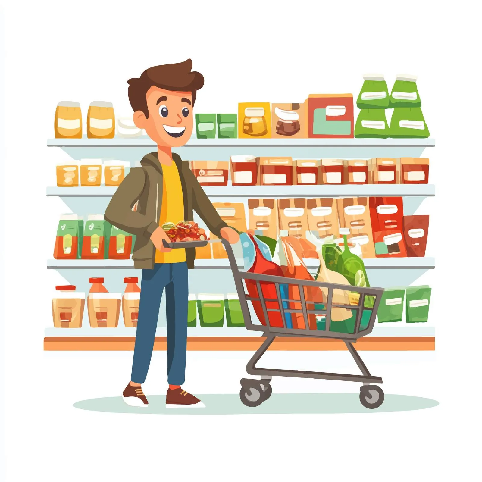Young Man Shopping for Groceries with Humor — free download from Dotvec