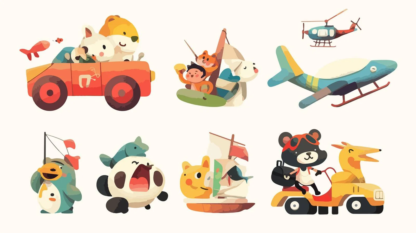 Charming Animals Traveling in Creative Vehicles — free download from Dotvec