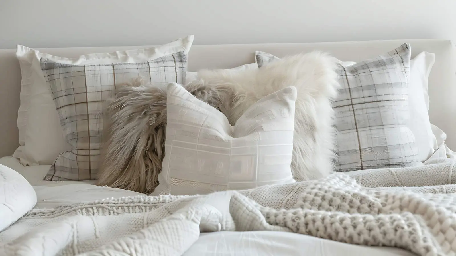 Cozy Fur and Knitted Pillows on Bedcover — free download from Dotvec