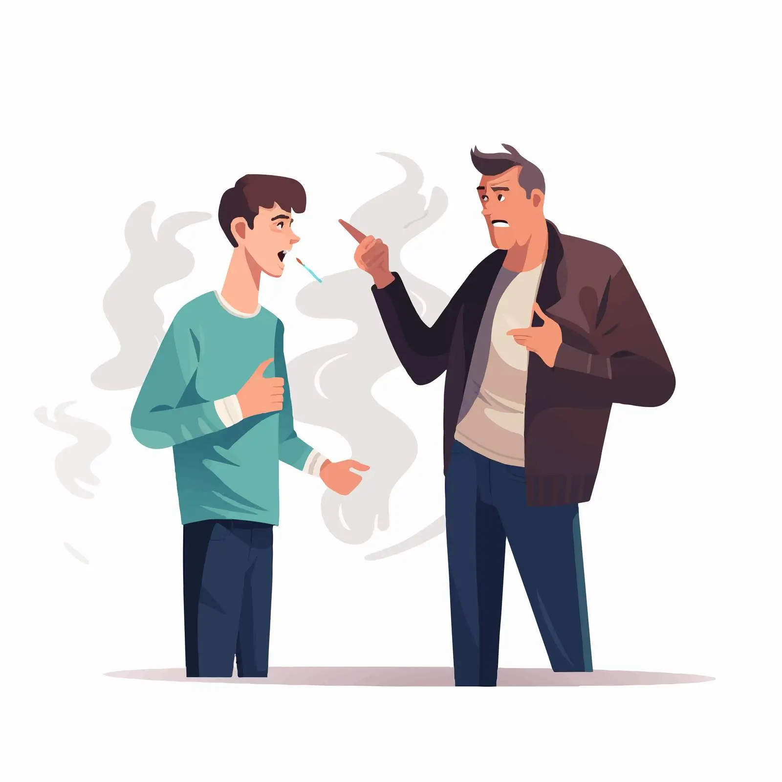 Father Scolding Son for Smoking Cigarette Vector – free parental guidance image from Dotvec