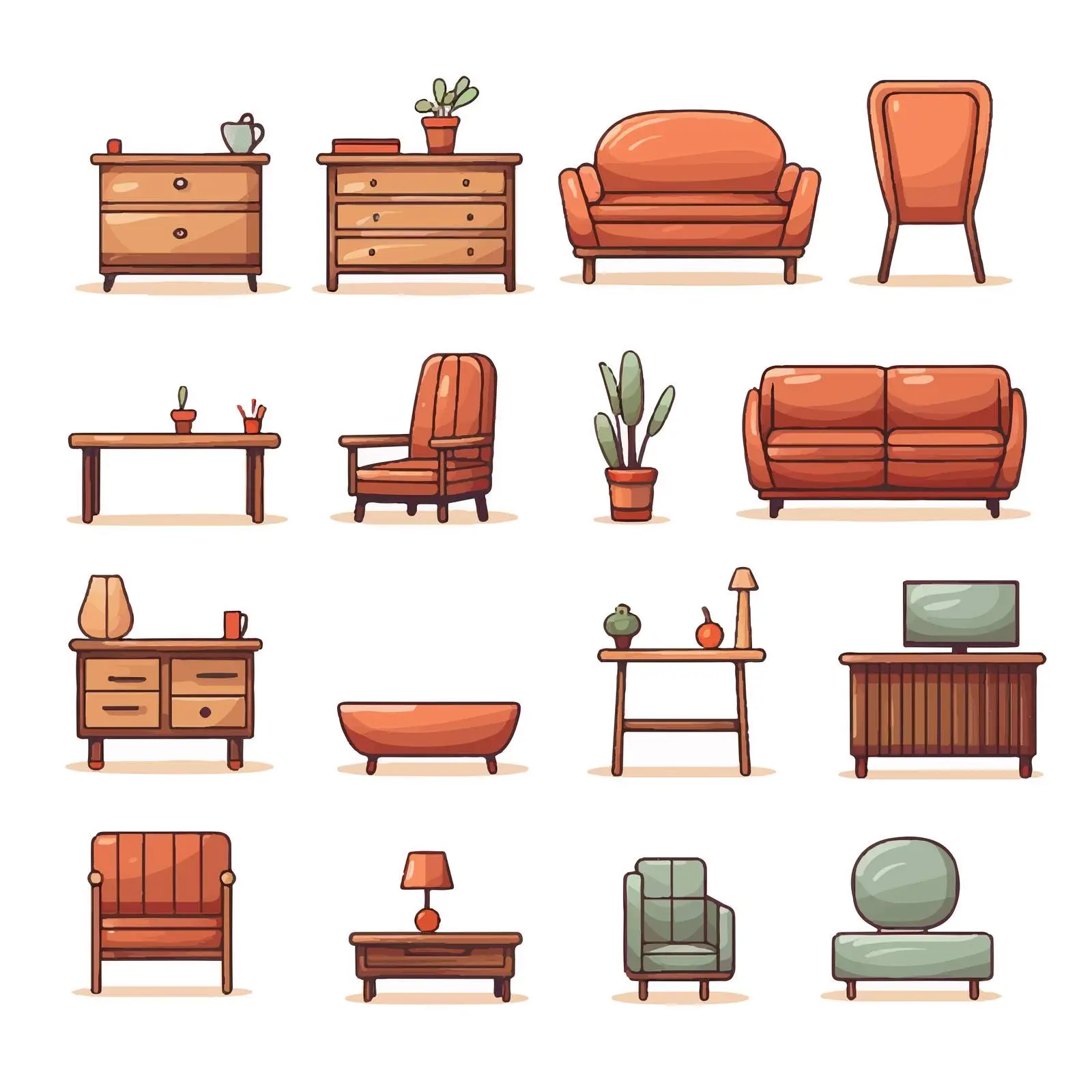 Vector Furniture Line Illustration on White Background – free furniture collection image from Dotvec