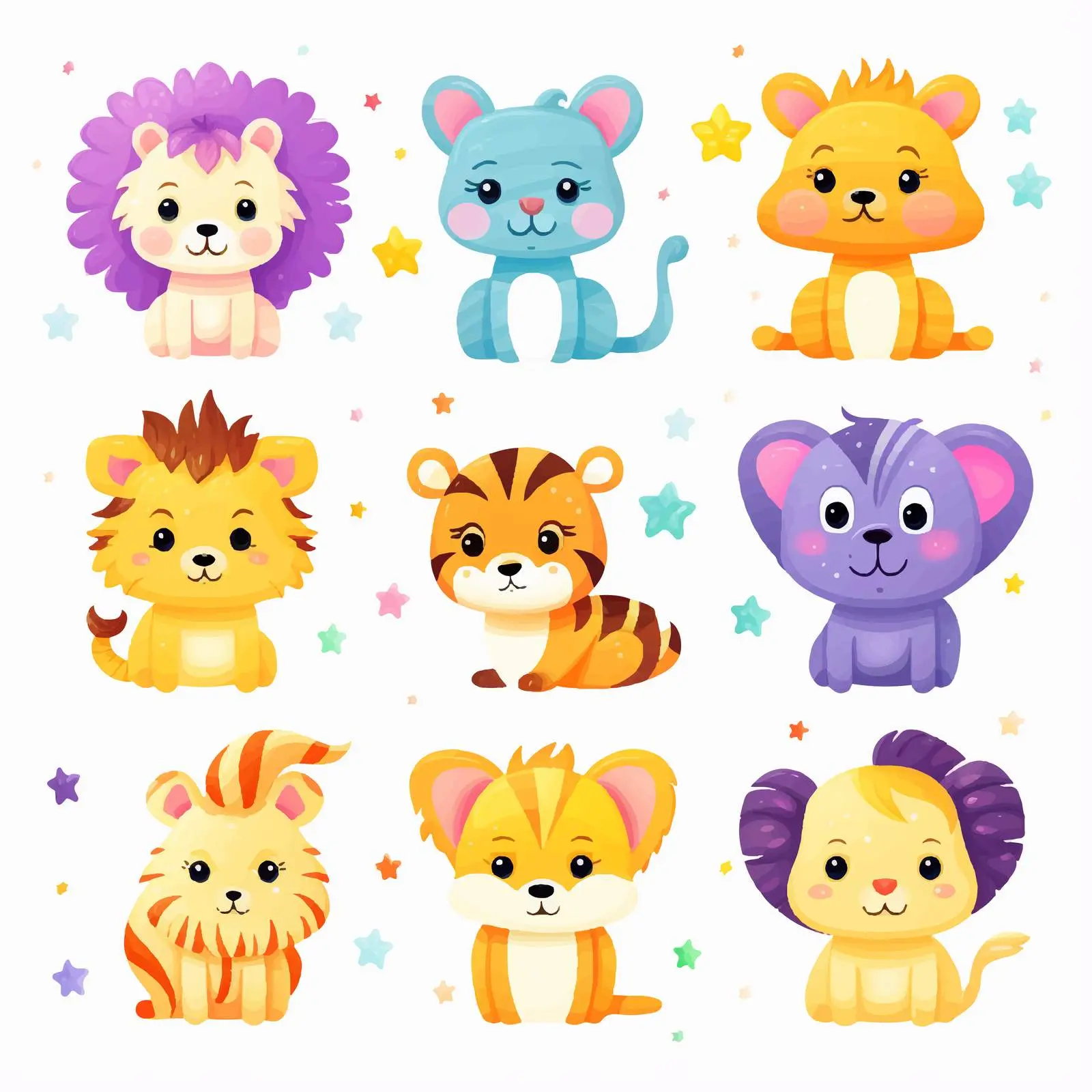 Furry Rainbow Stars Animal Patterns Clip Art — free download from Dotvec
