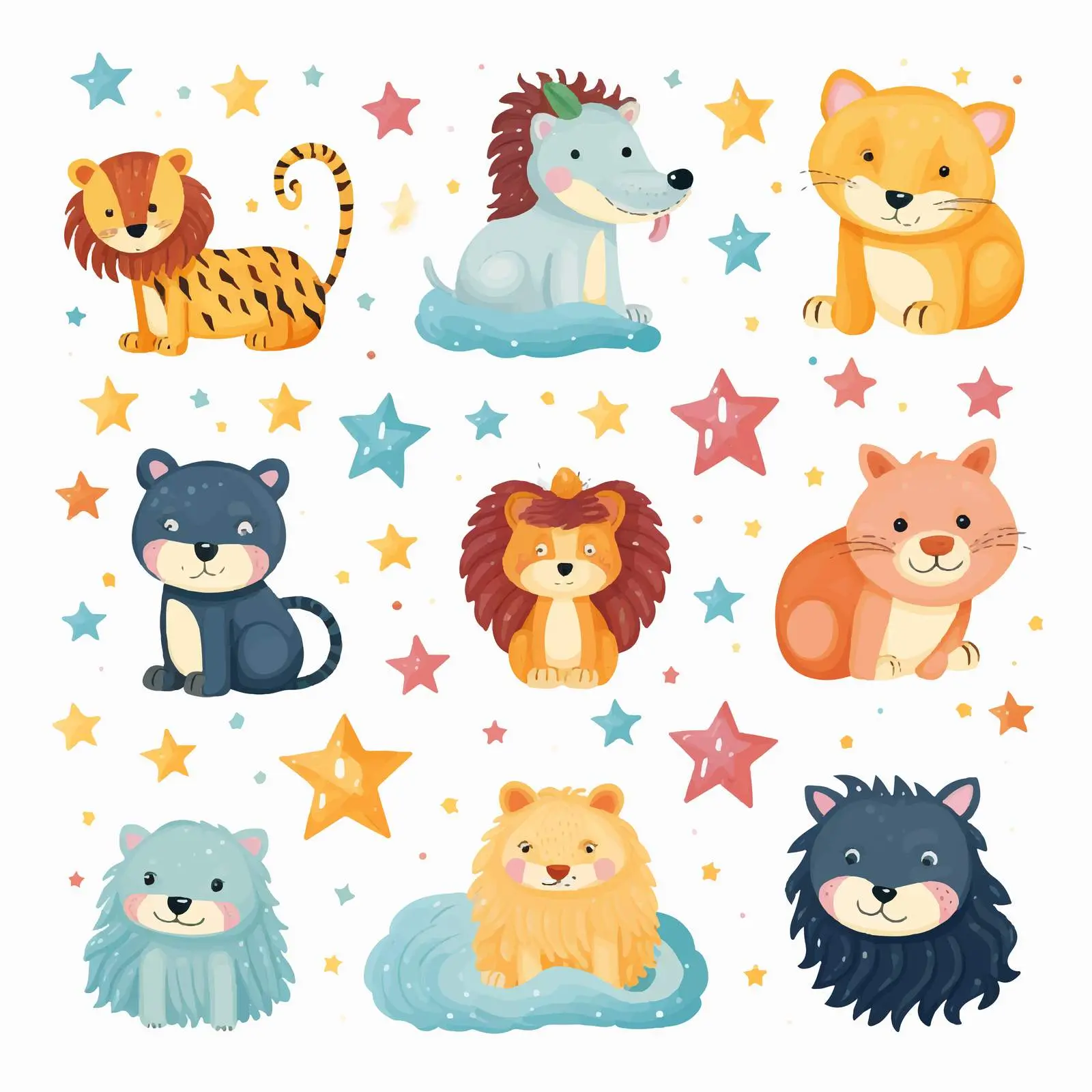 Furry Rainbow Stars Animal Patterns Clip Art — free download from Dotvec