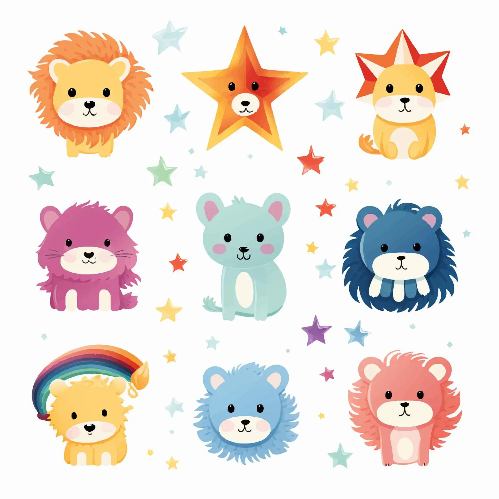 Furry Rainbow Stars Animal Pattern Clipart — free download from Dotvec