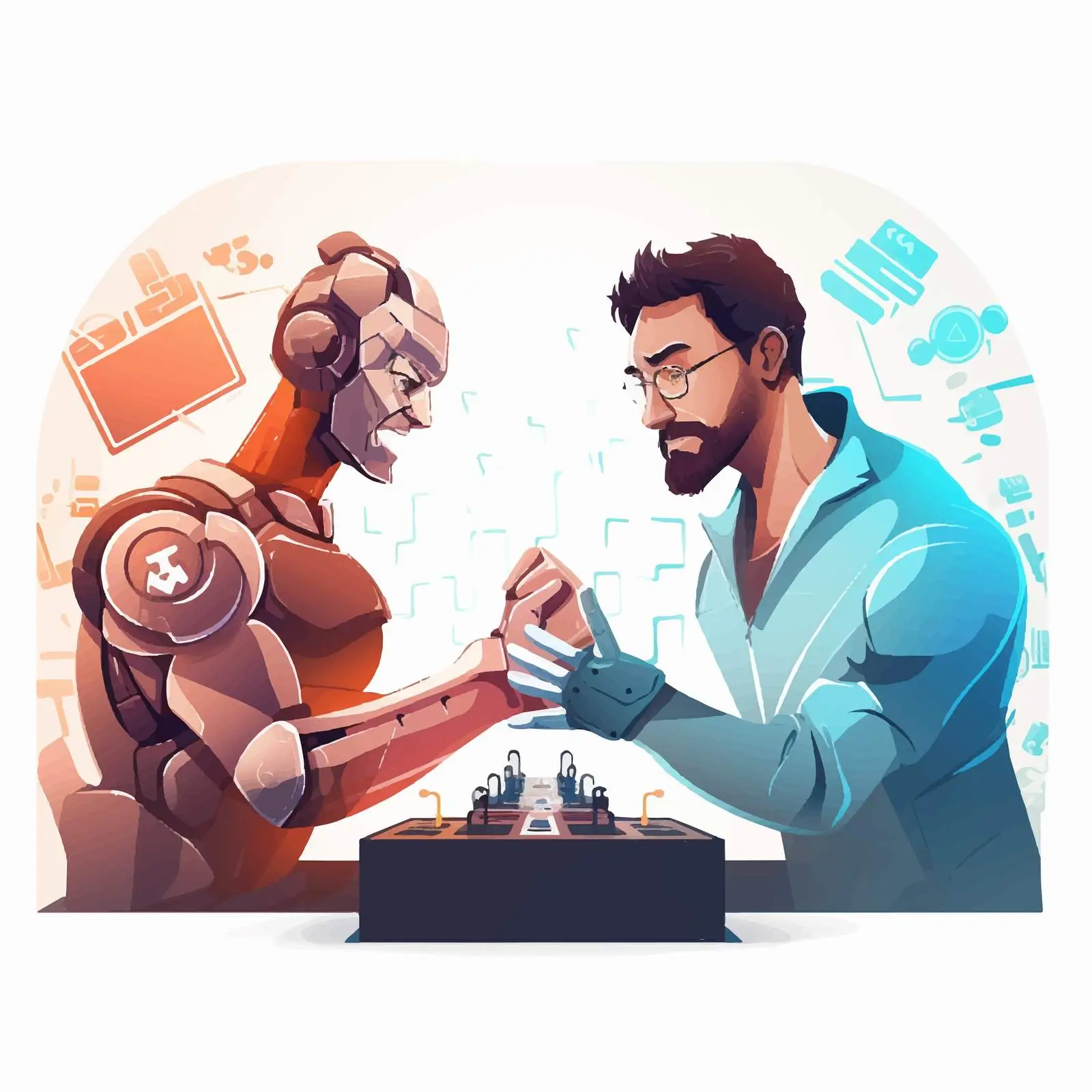 Futuristic Robot vs Human Confrontation Concept — free download from Dotvec